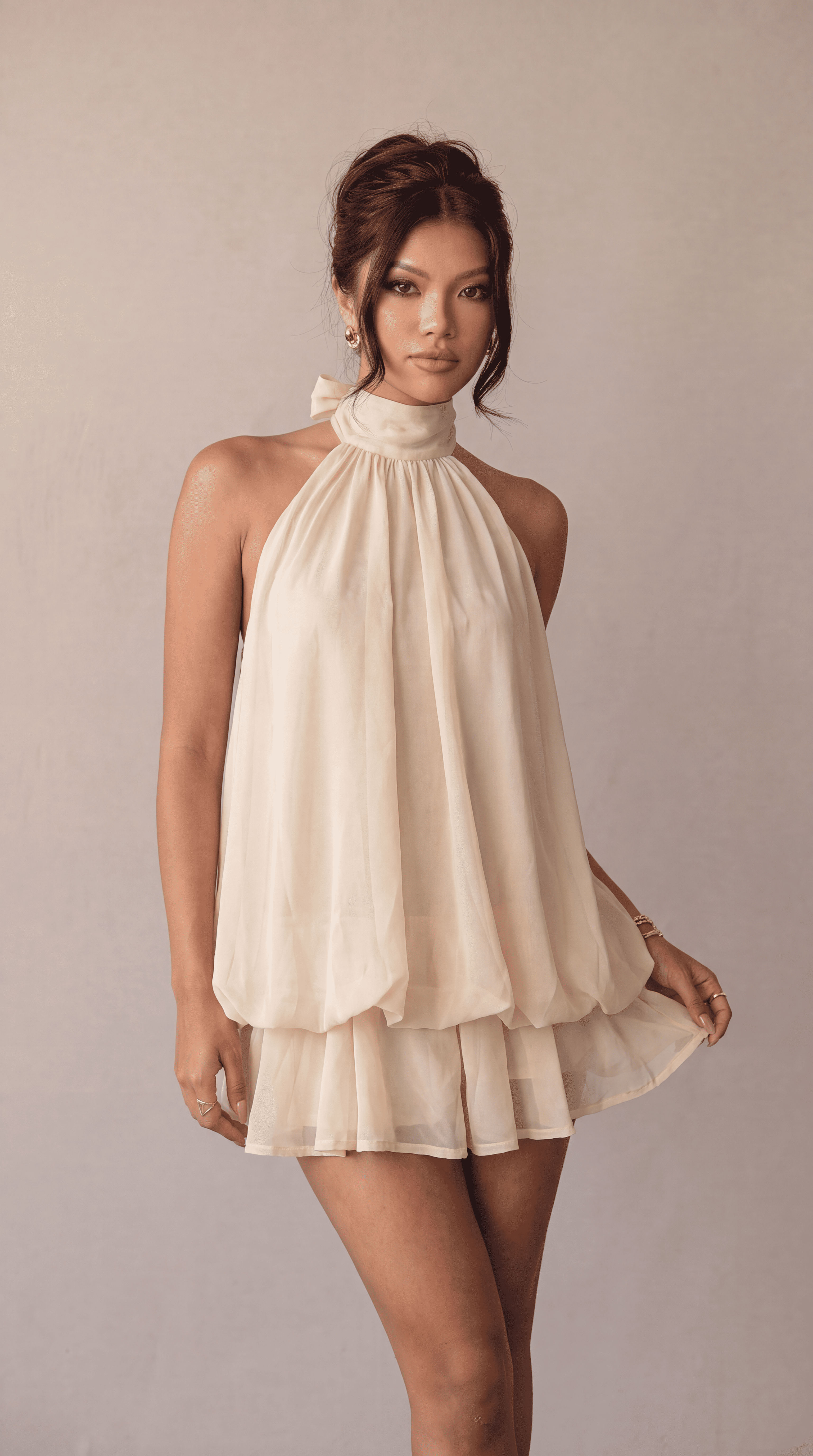 Satin Halter Bubble Mini Dress