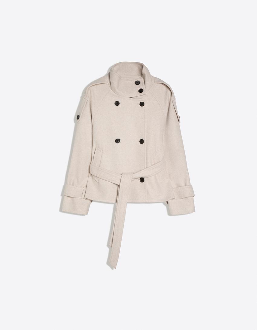 Cropped Wool Trench Jacket