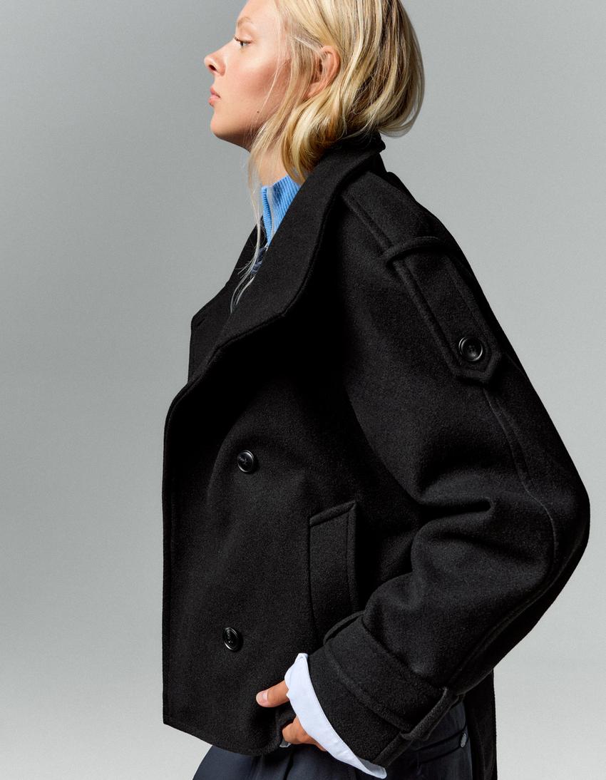 Cropped Wool Trench Jacket