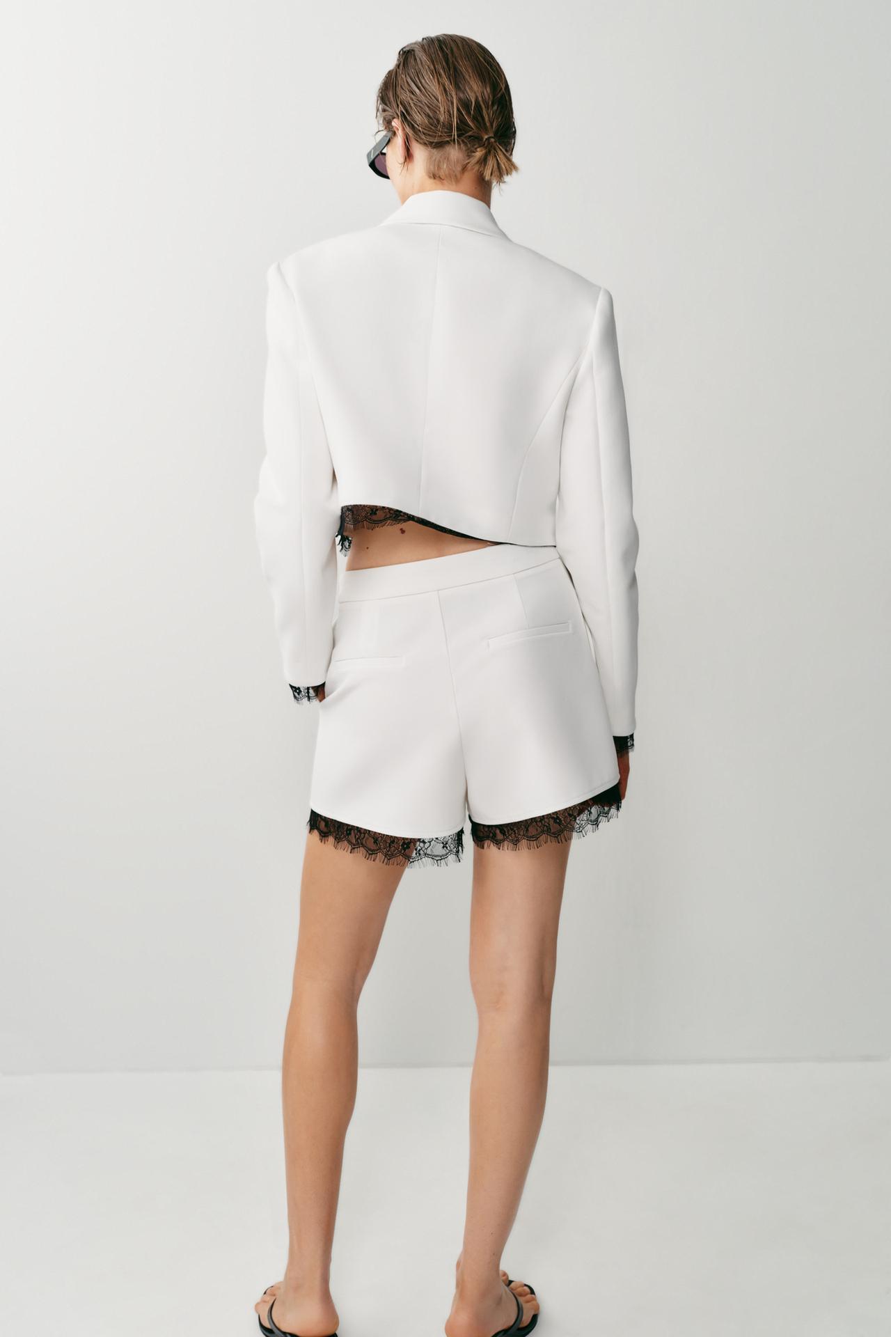 Lace Trim Blazer & Shorts Set