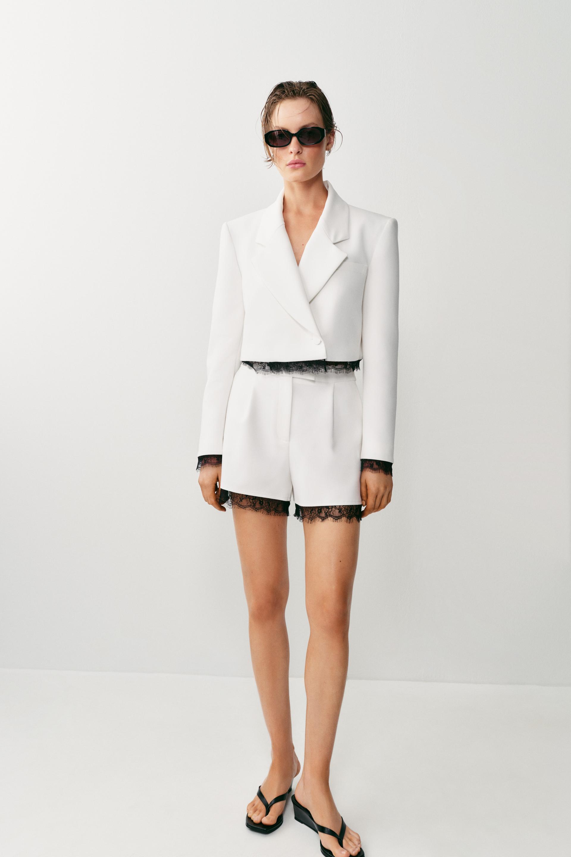 Lace Trim Blazer & Shorts Set