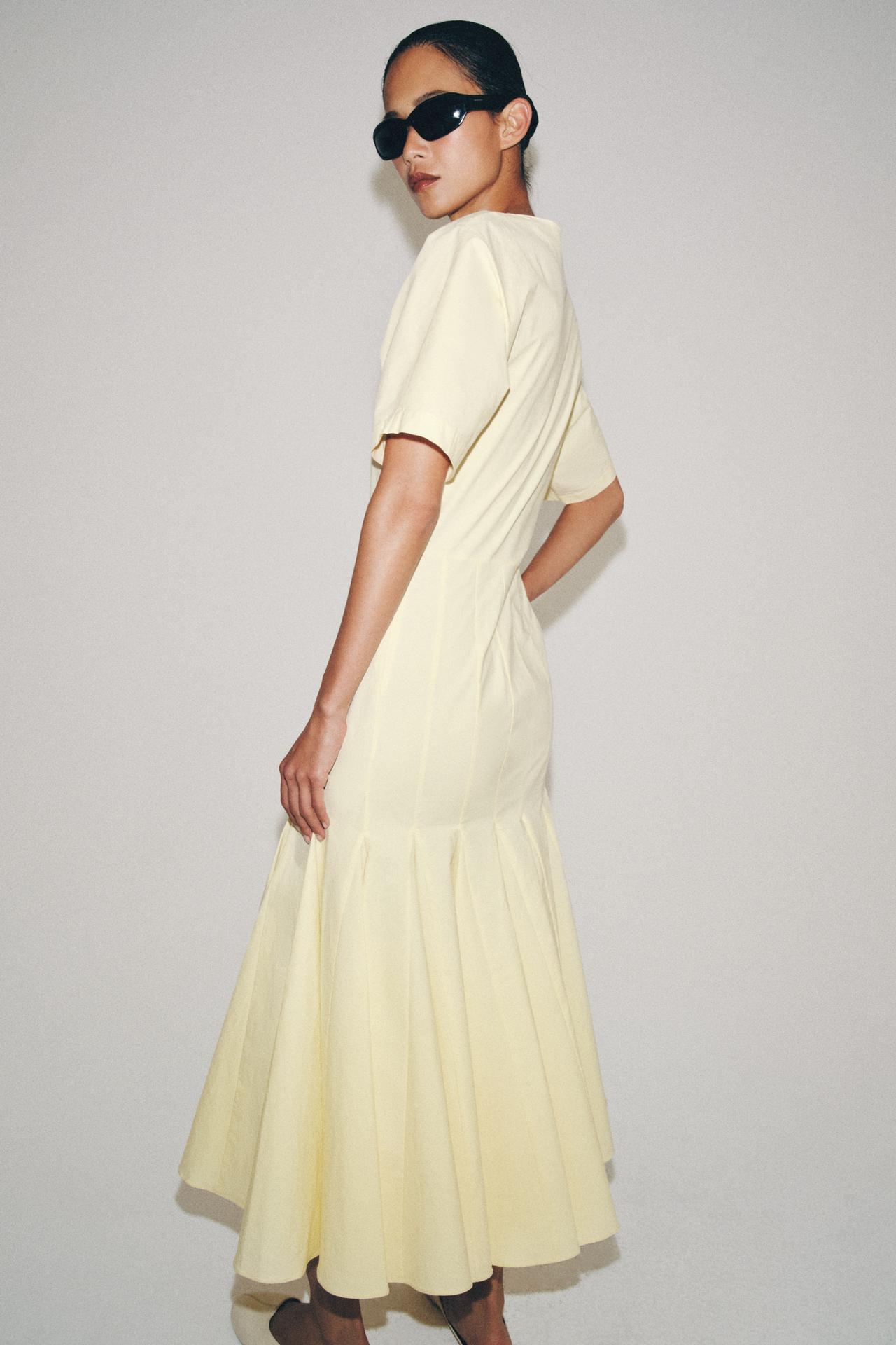 Pintuck Fluted Maxi Dress