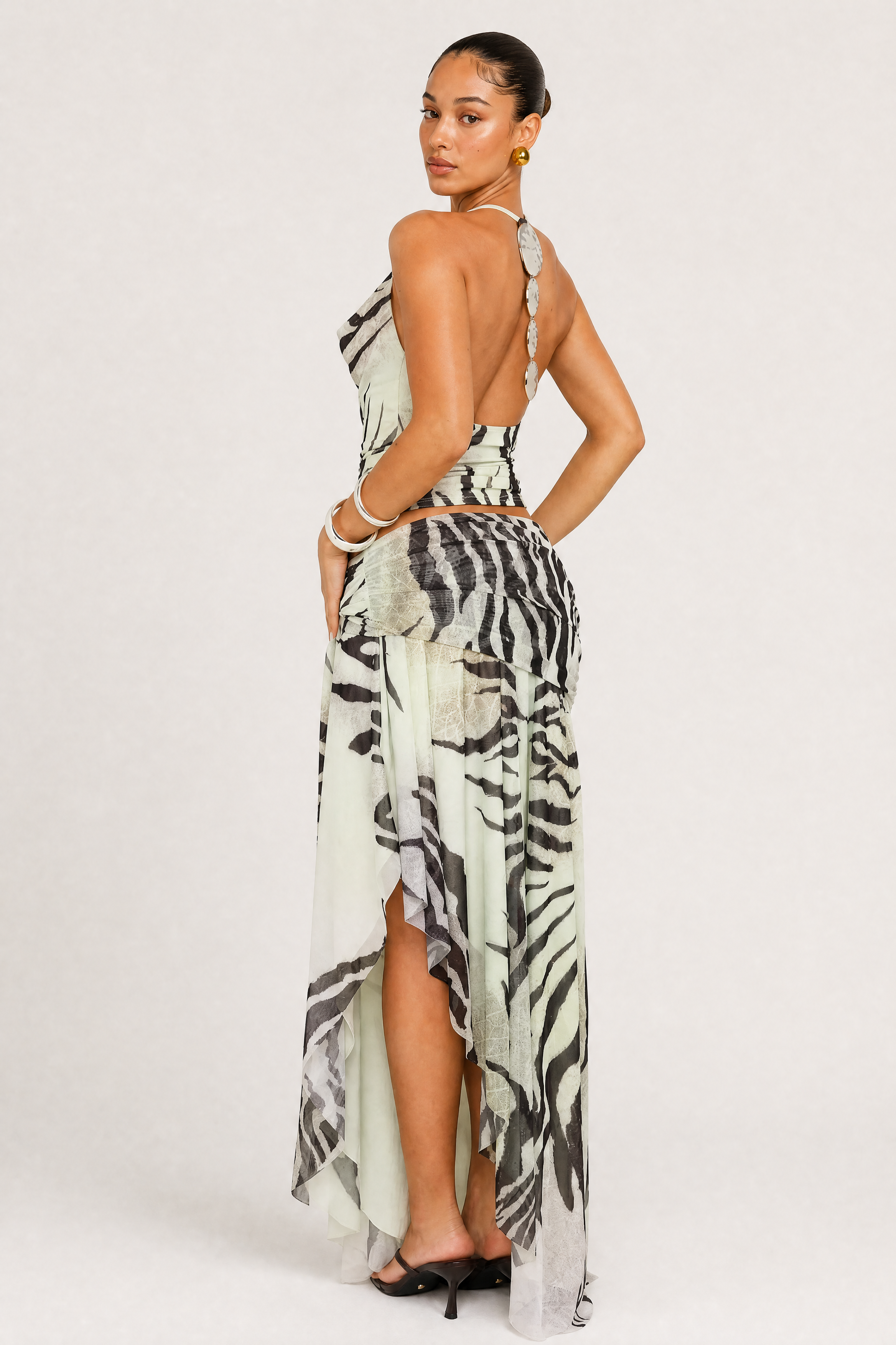 Zebra Cowl Top & Wrap Maxi Skirt Set