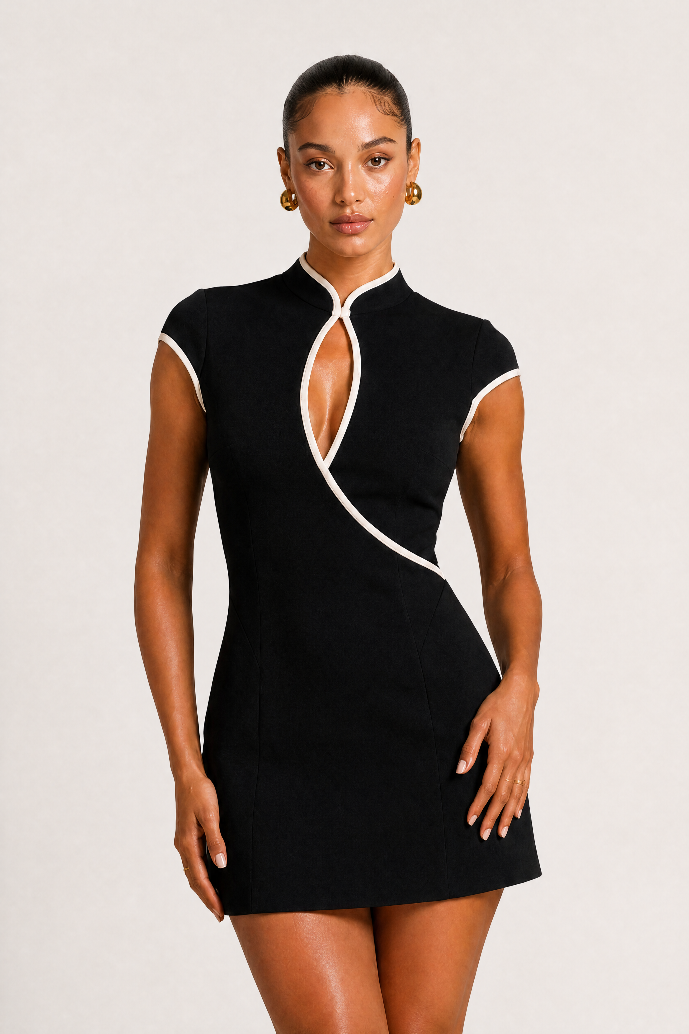 Contrast Trim Cheongsam Mini Dress