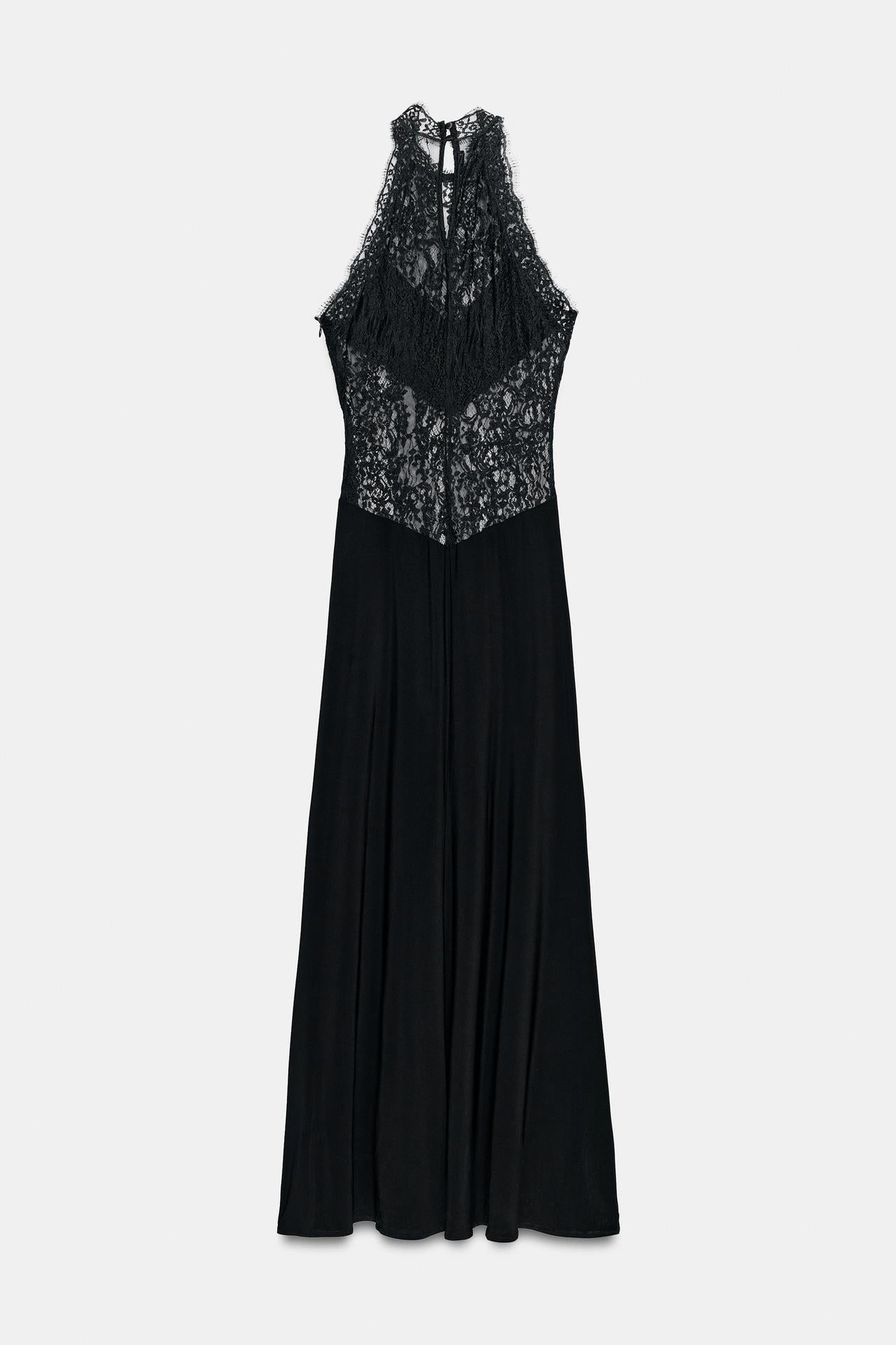 Black Lace Halter Maxi Dress