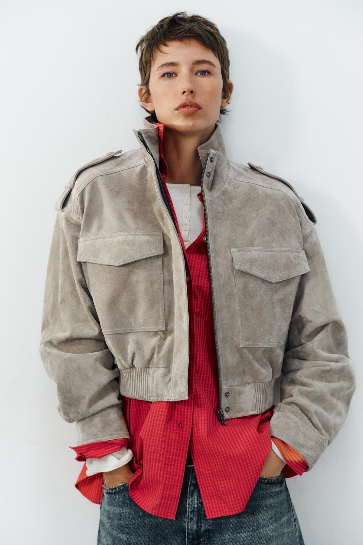 Suede Utility Bomber Jacket