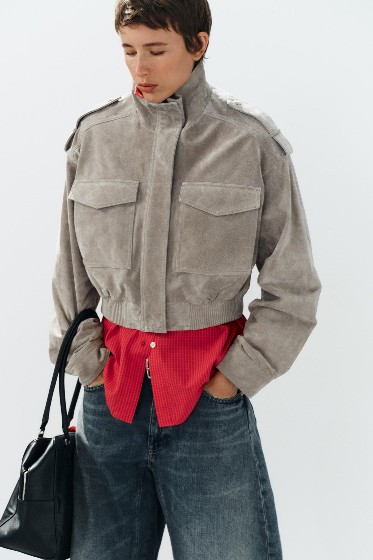Suede Utility Bomber Jacket