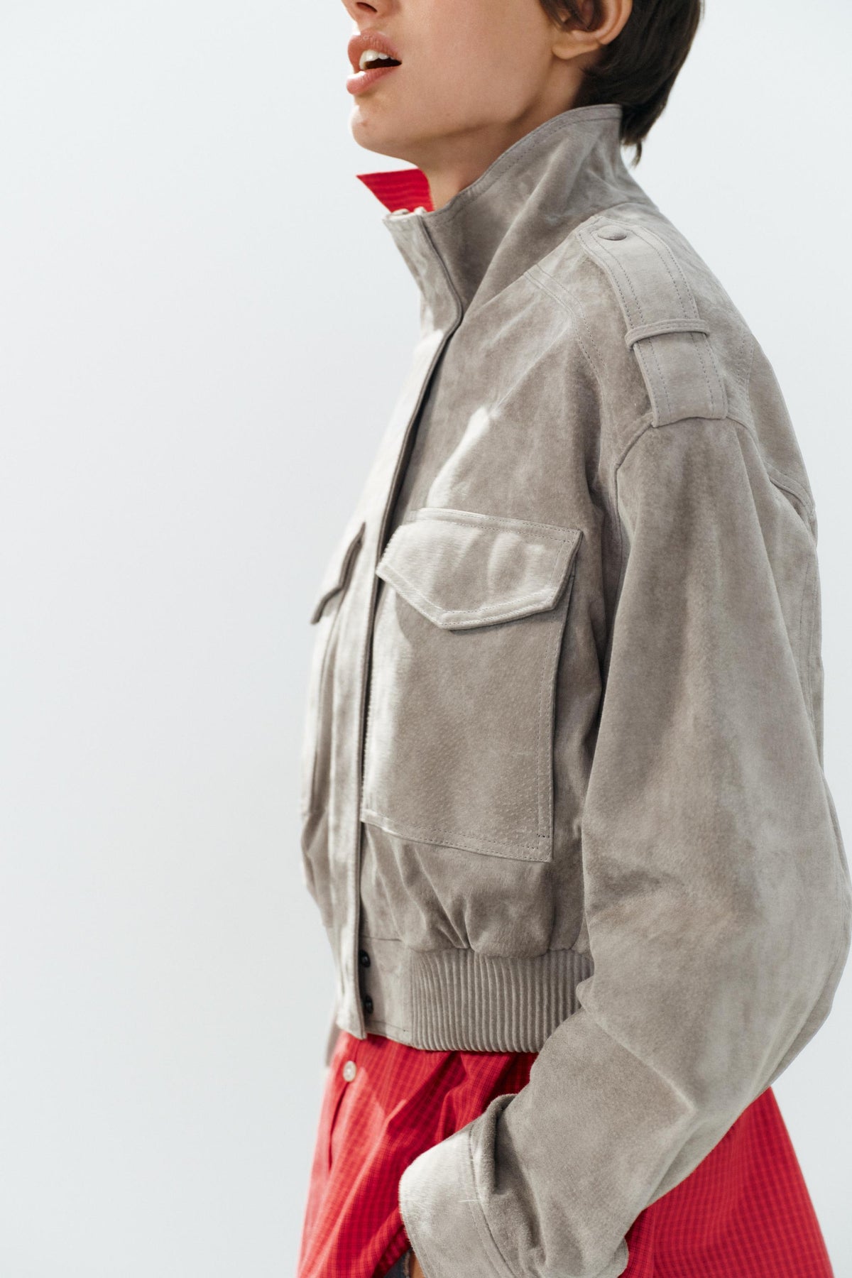 Suede Utility Bomber Jacket