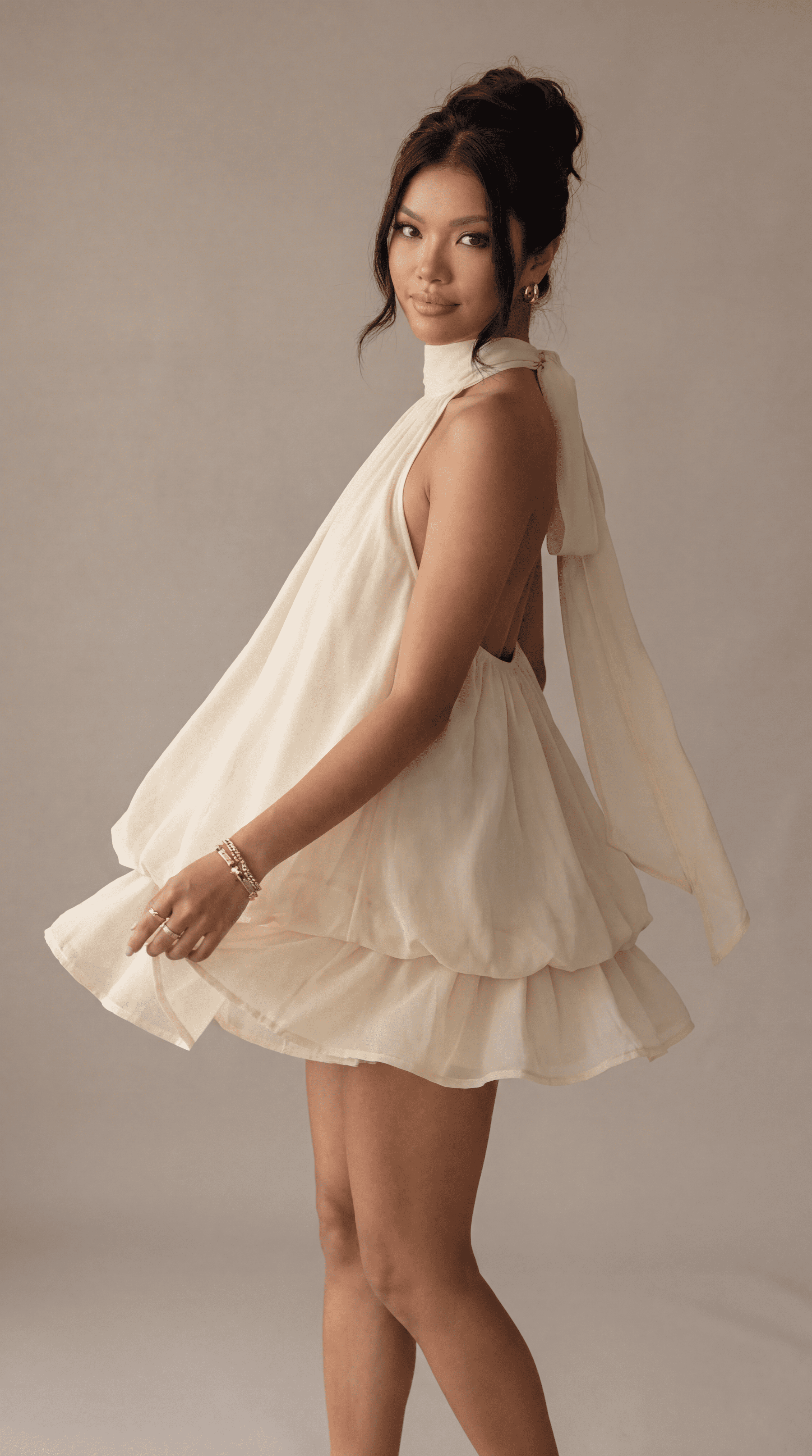 Satin Halter Bubble Mini Dress