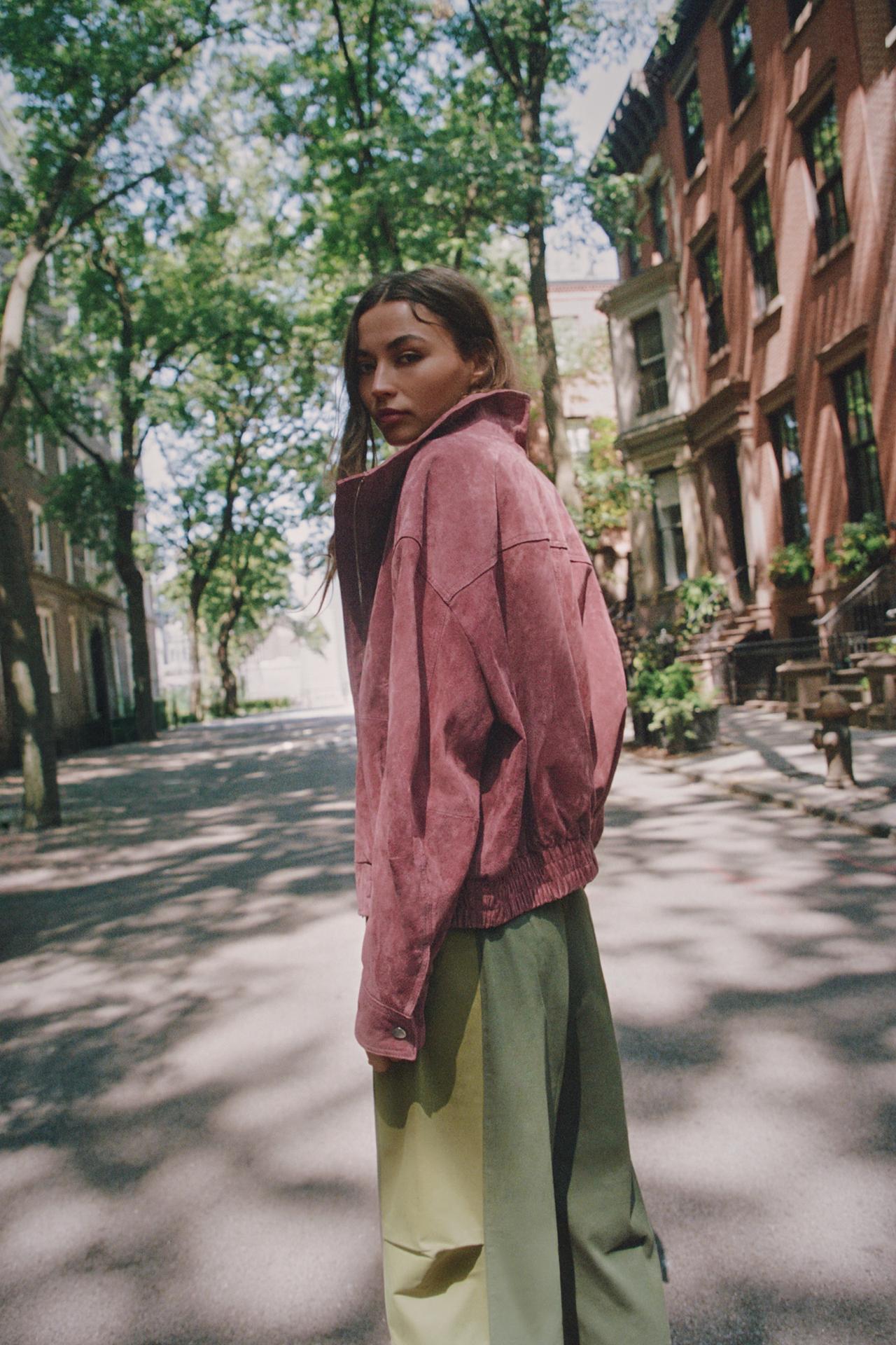 Oversized Suede Bomber Jacket