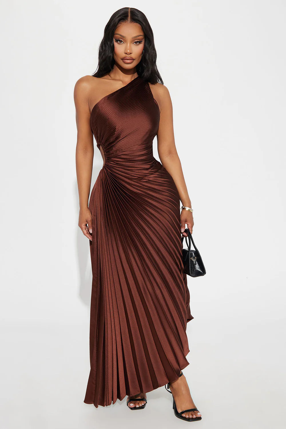 Pleated One-Shoulder Maxi Dress