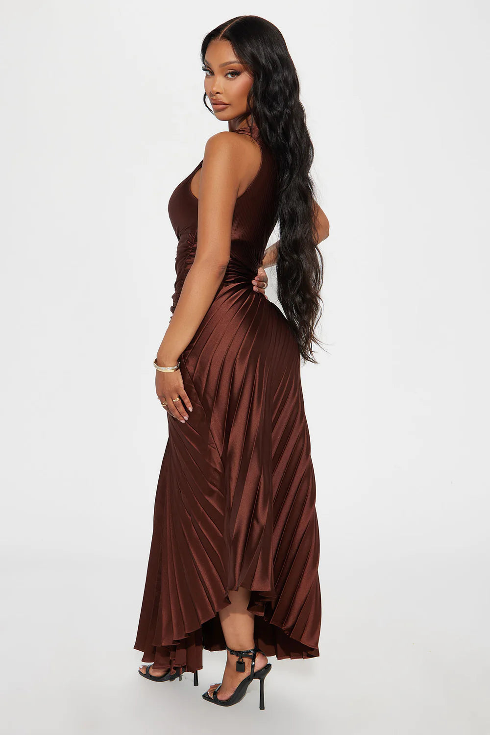 Pleated One-Shoulder Maxi Dress