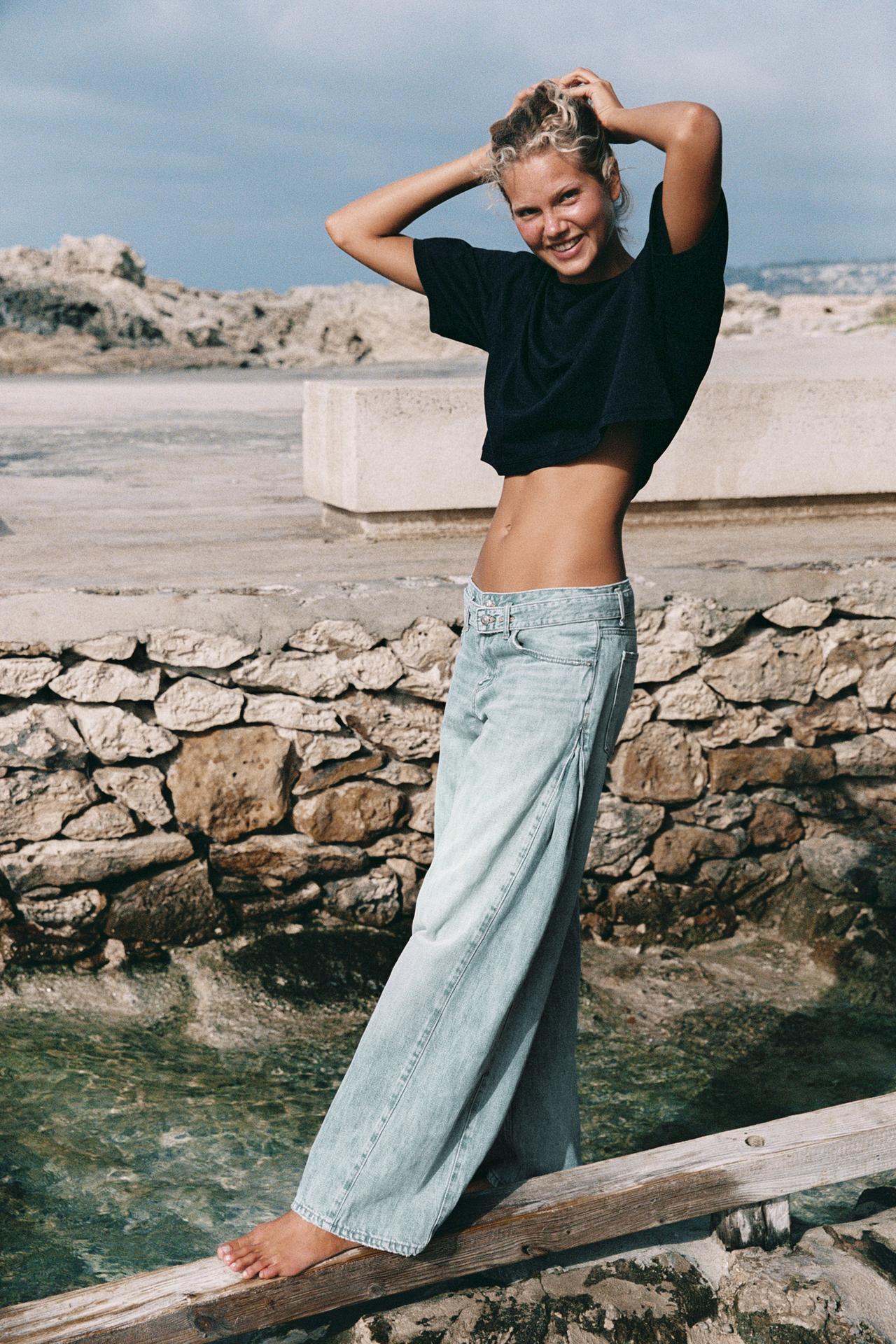 Foldover Waist Wide Leg Jeans