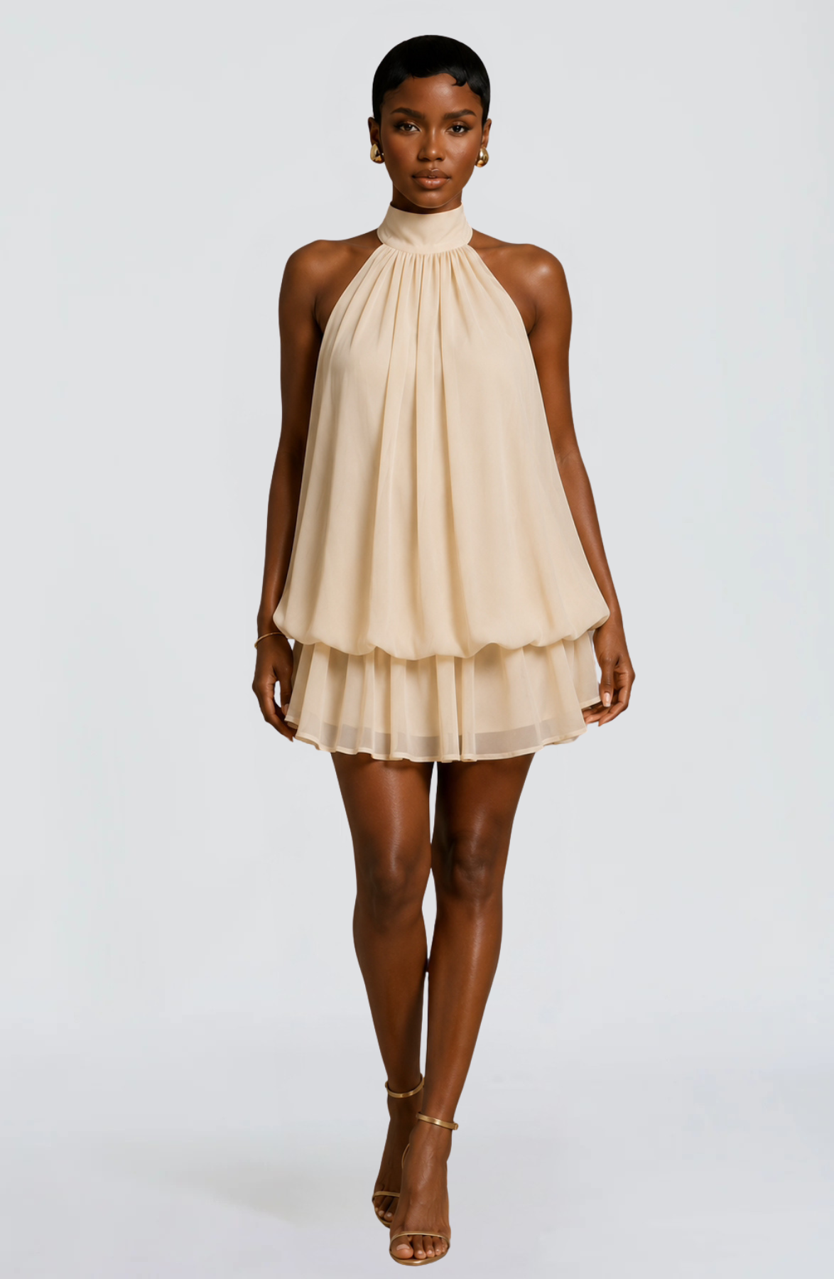 Satin Halter Bubble Mini Dress