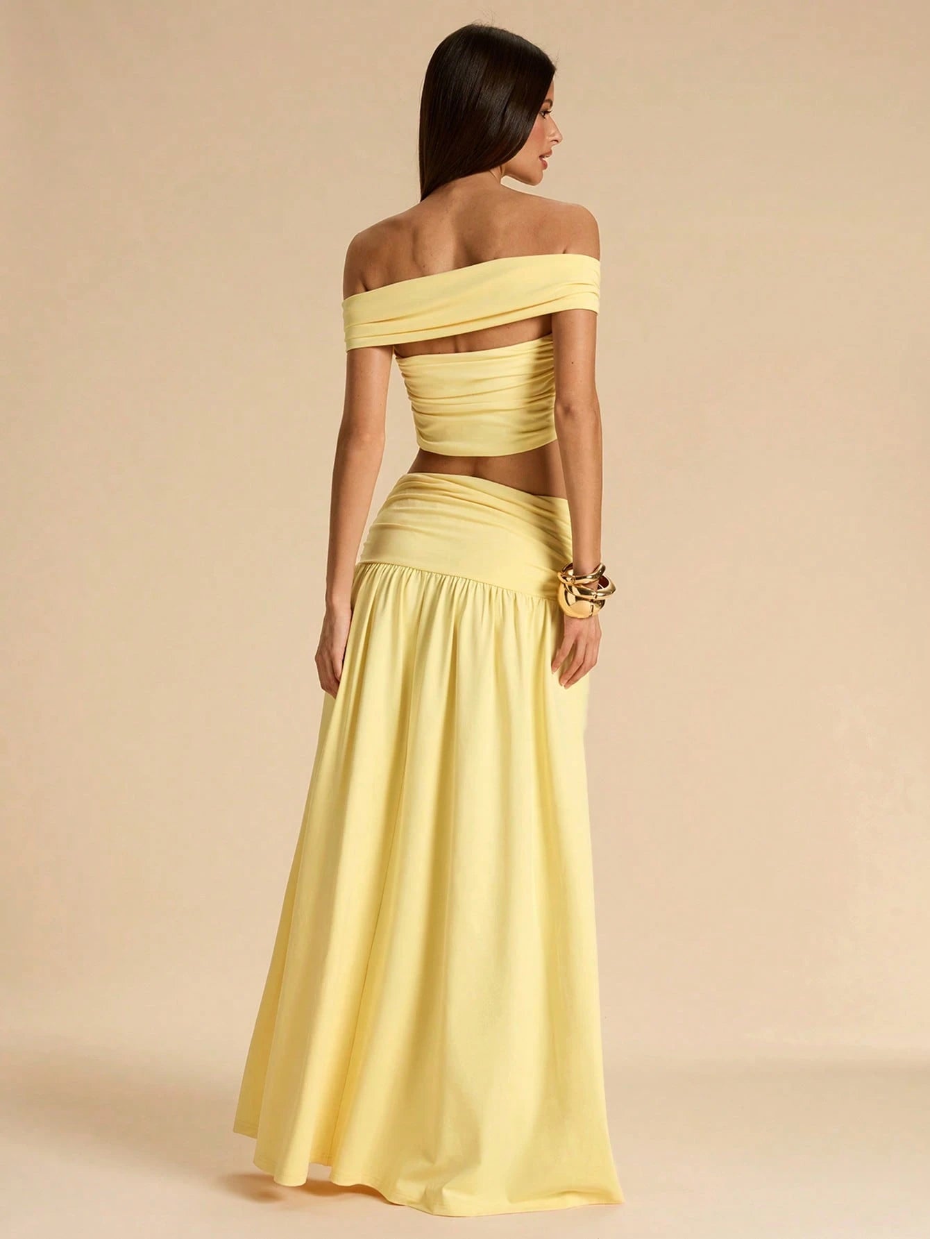 Bardot Twist Maxi Skirt Set – Butter Yellow