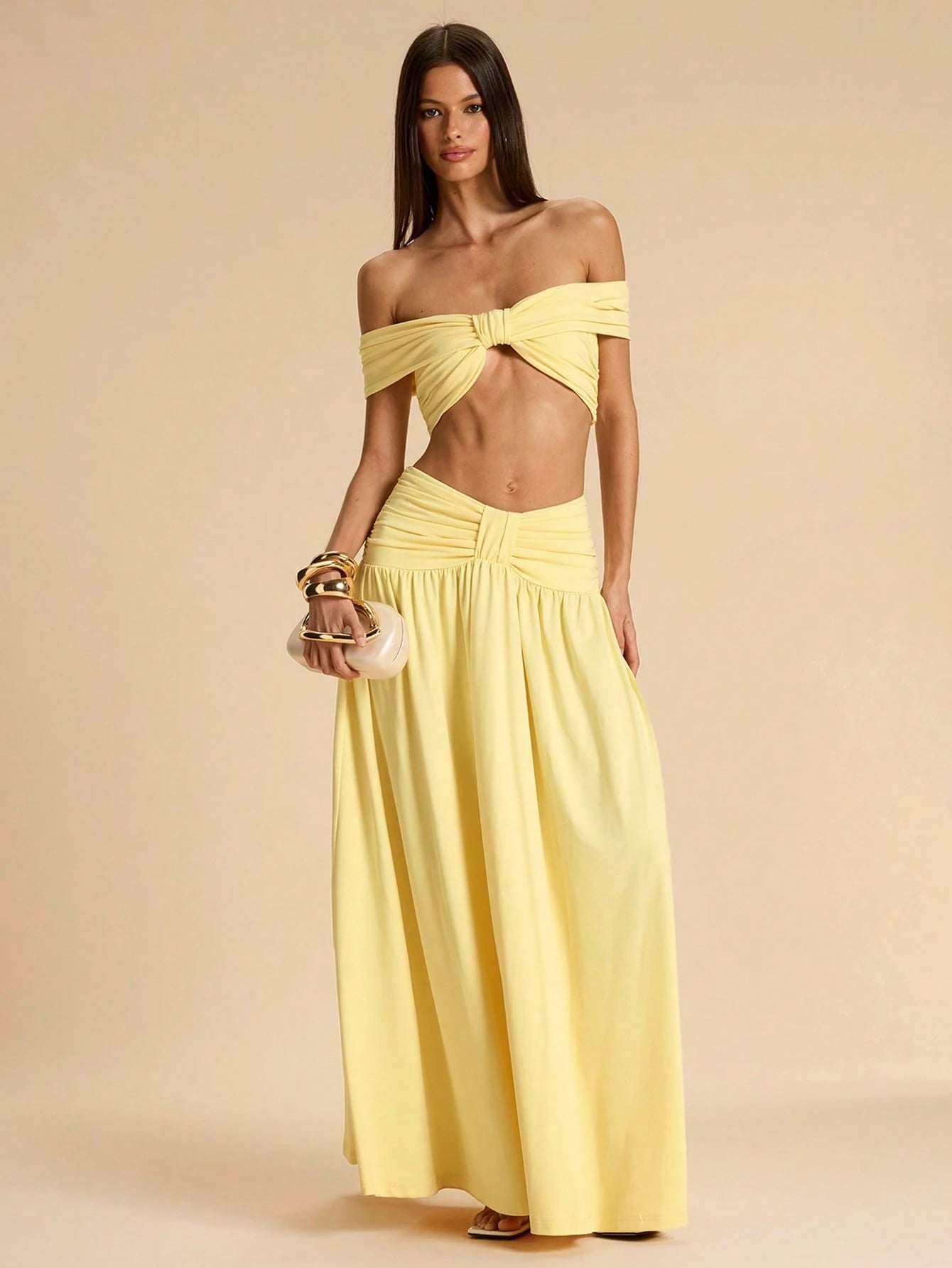 Bardot Twist Maxi Skirt Set – Butter Yellow