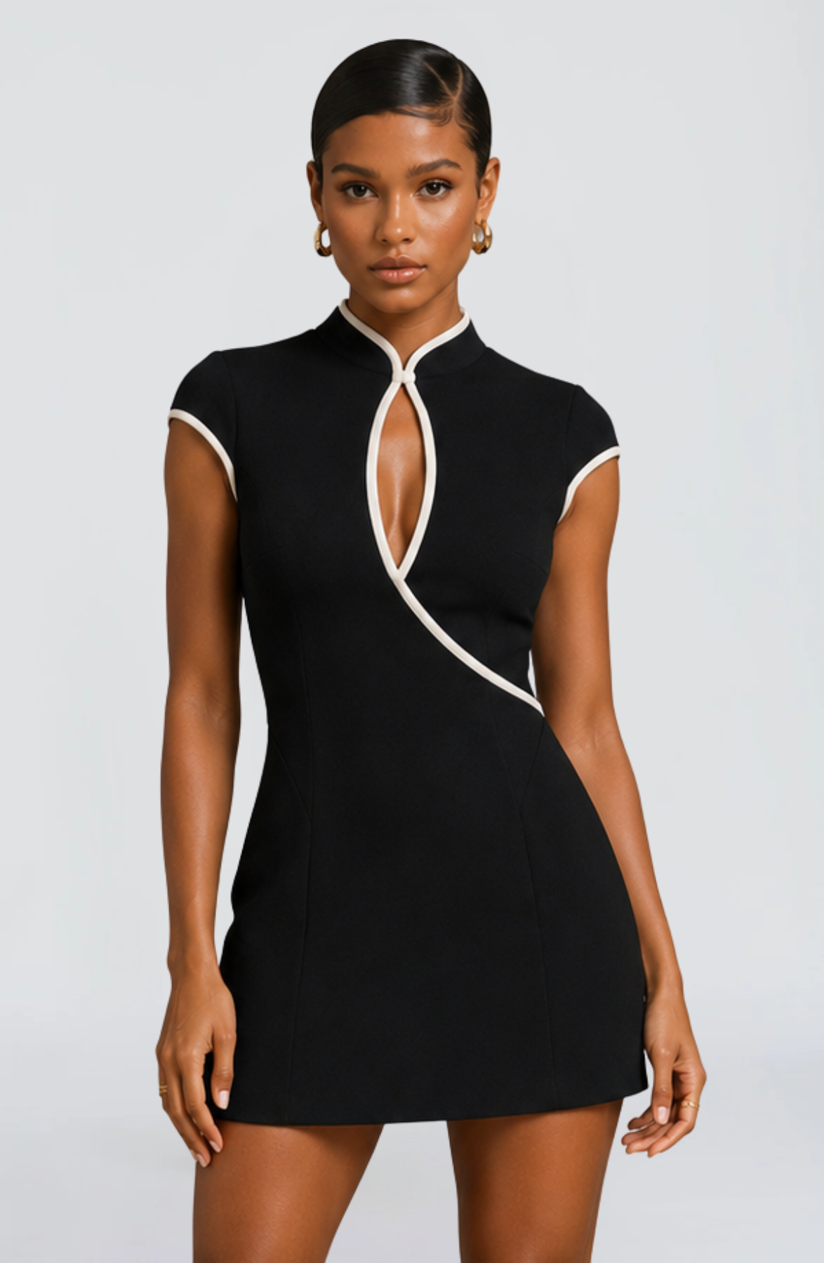 Contrast Trim Cheongsam Mini Dress