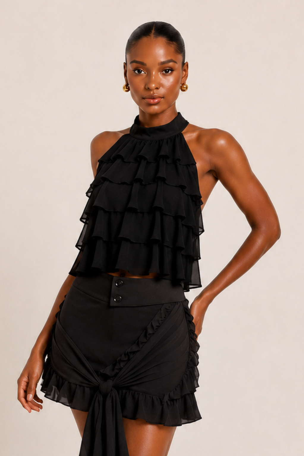 Bardot Ruffle Halter Top