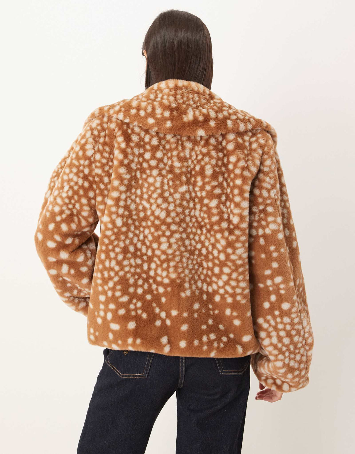 Willow Fawn Print Faux Fur Collar Jacket - Tan
