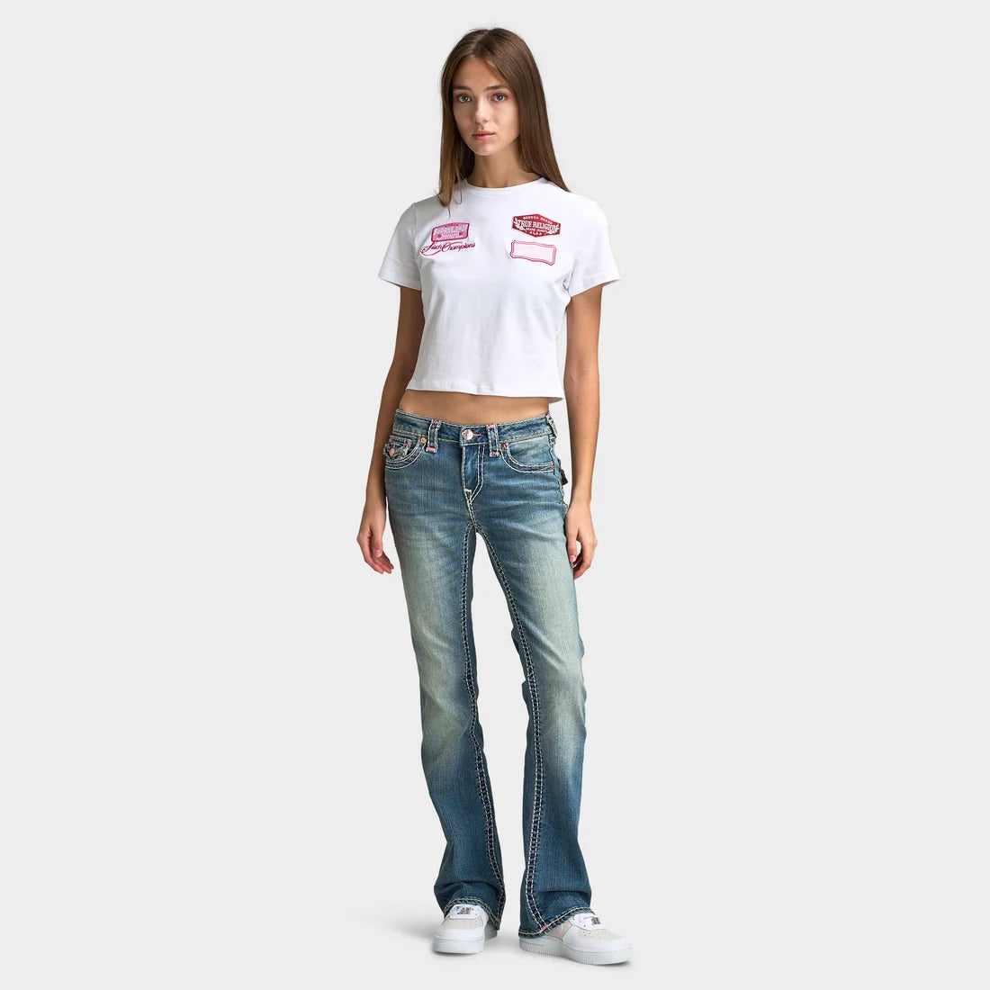 Brooke Vintage Wash Contrast Stitch Bootcut Jeans