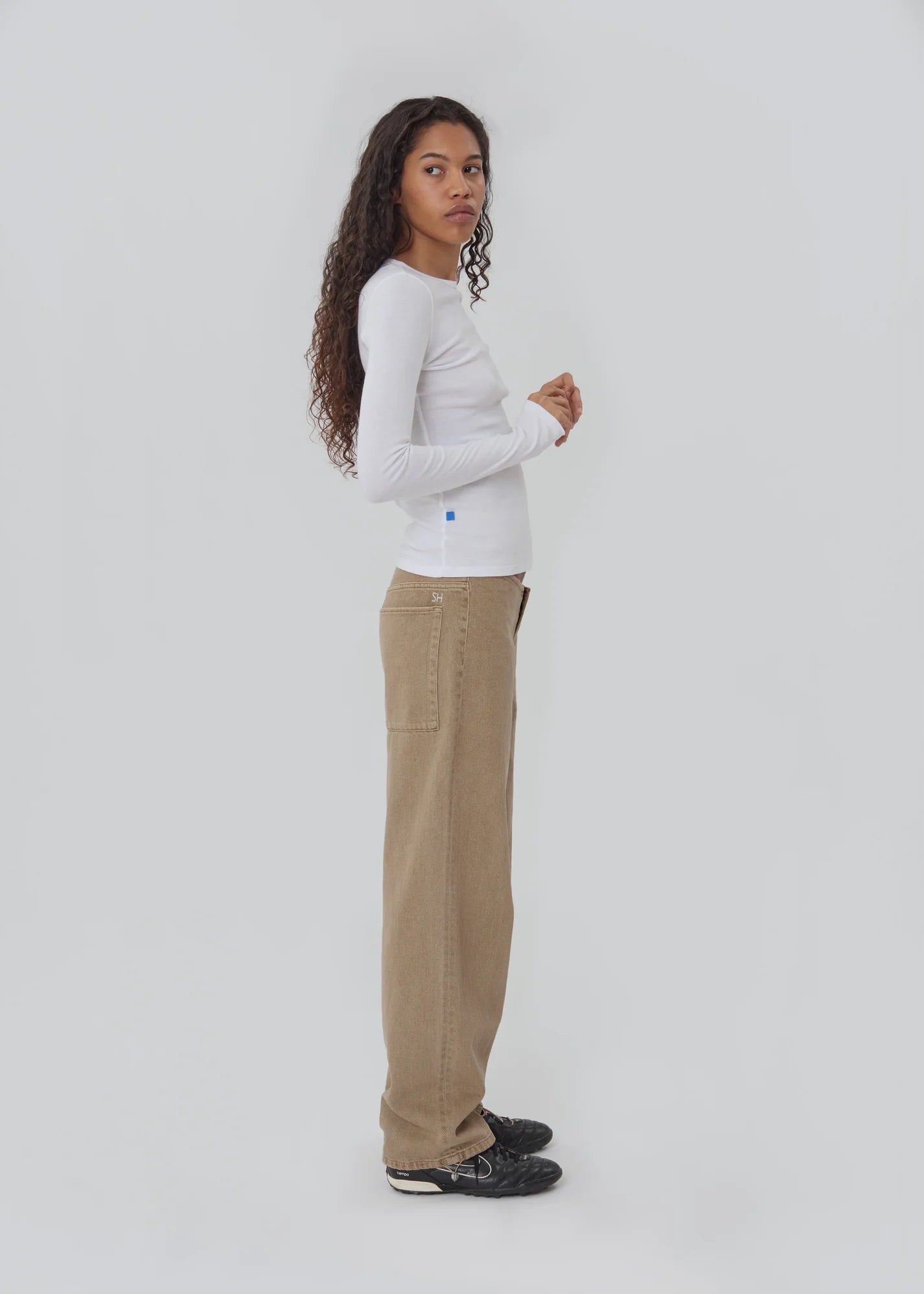 Washed Tan Wide-Leg Carpenter Jeans