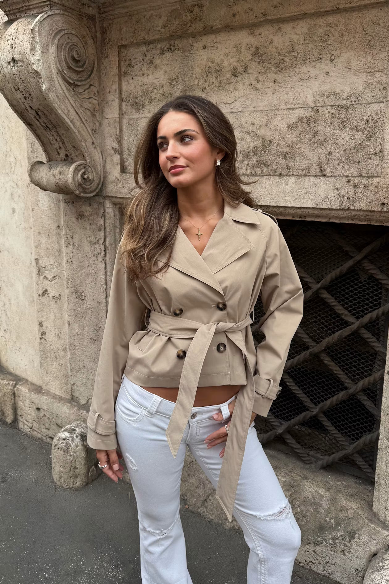 Cropped Belted Trench Jacket