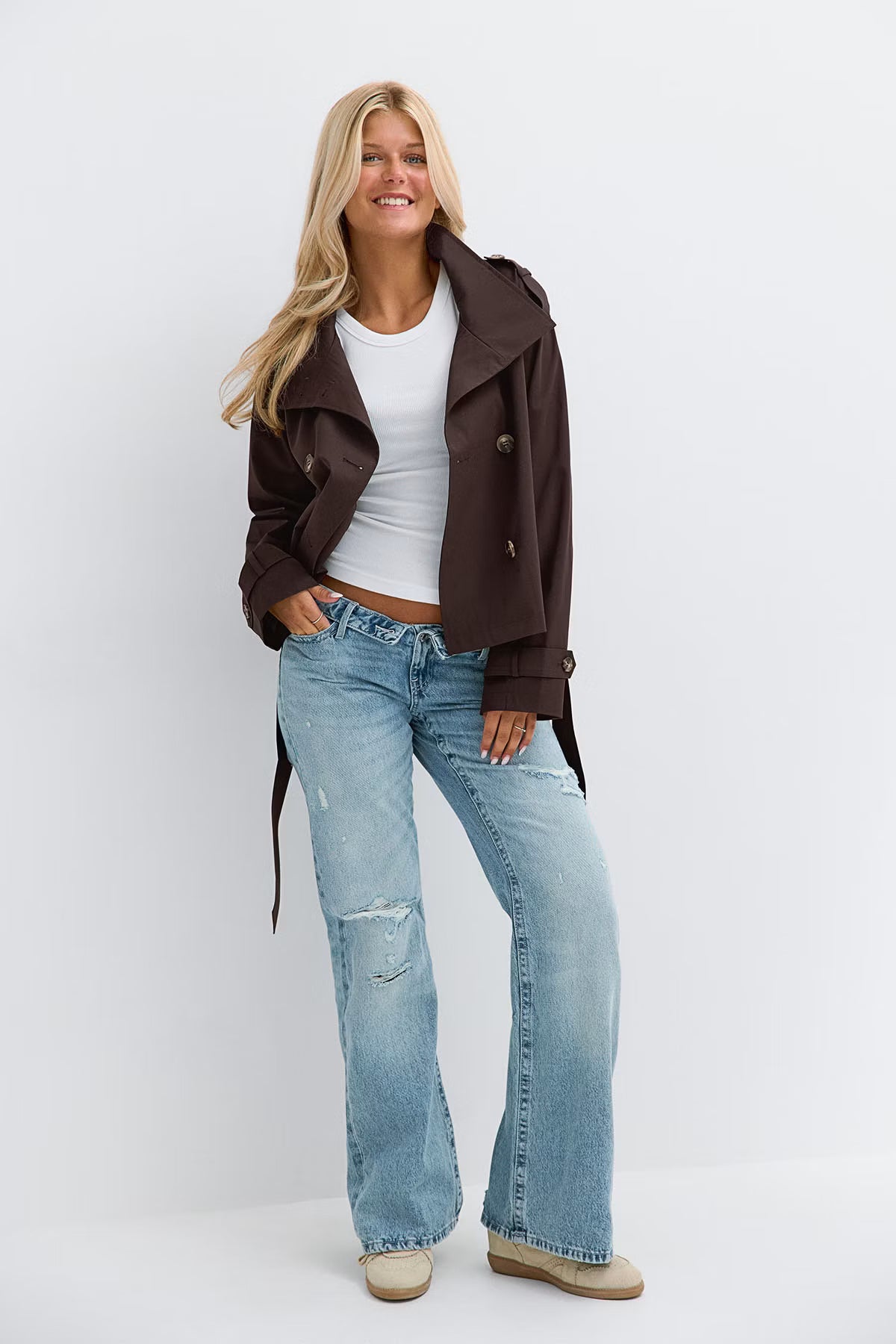 Cropped Belted Trench Jacket