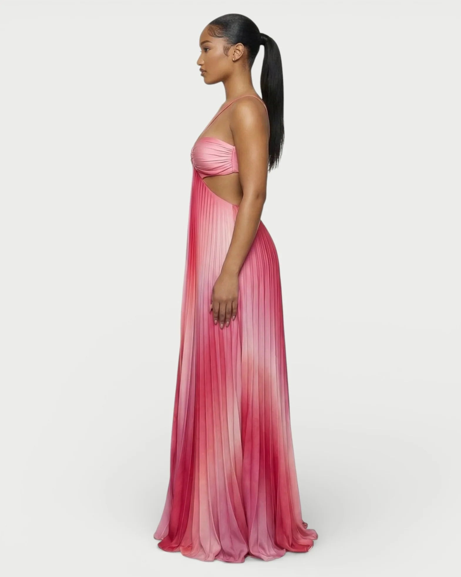Ombre Pleated Cutout Maxi Dress