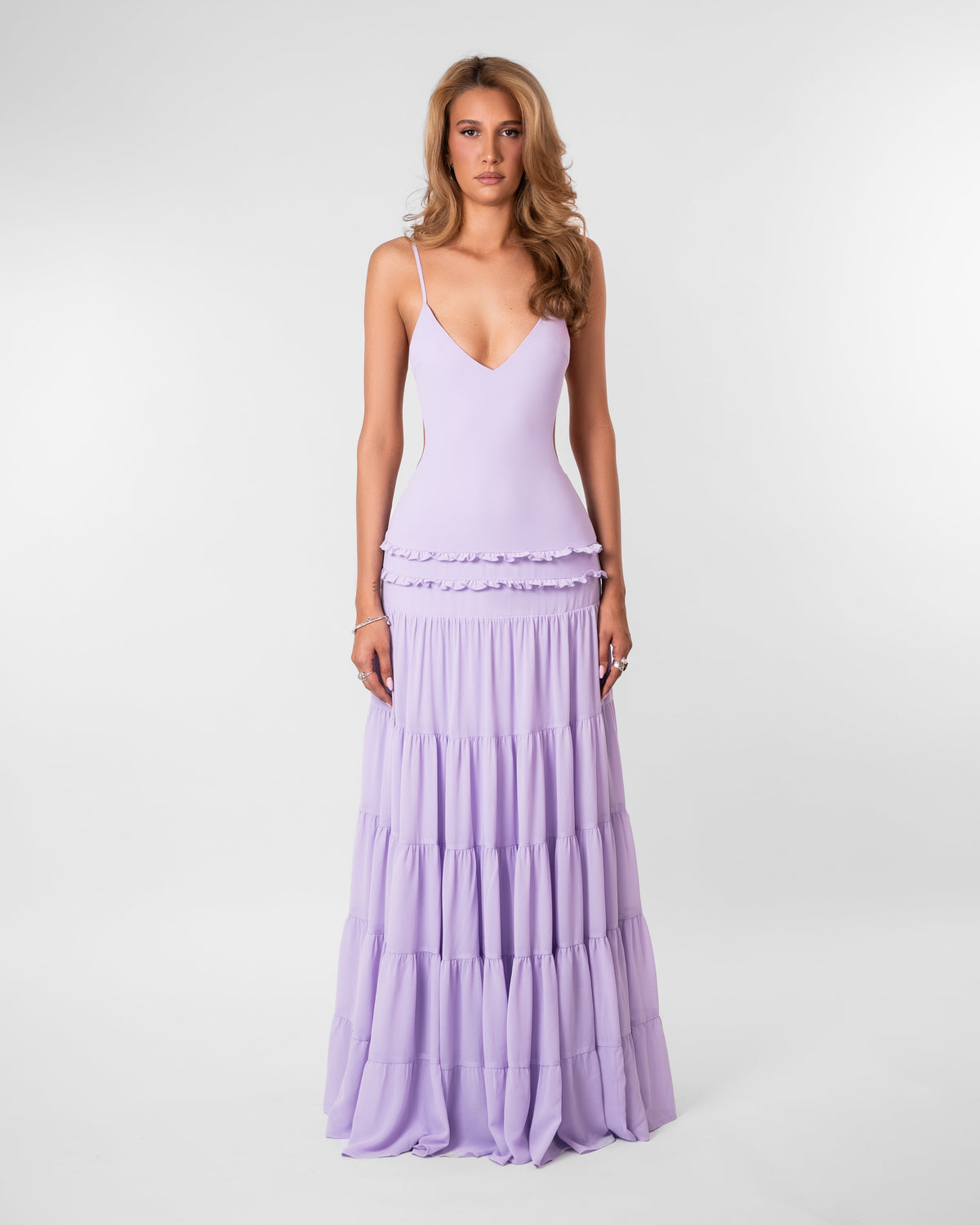 Lavender Backless Tiered Maxi Dress