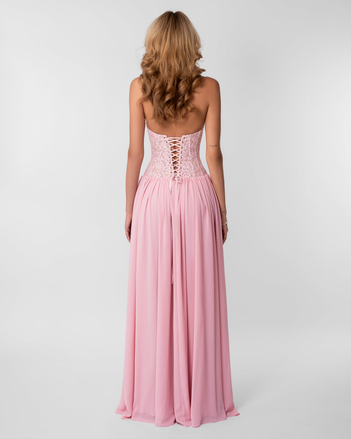 Pink Lace Corset Maxi Dress