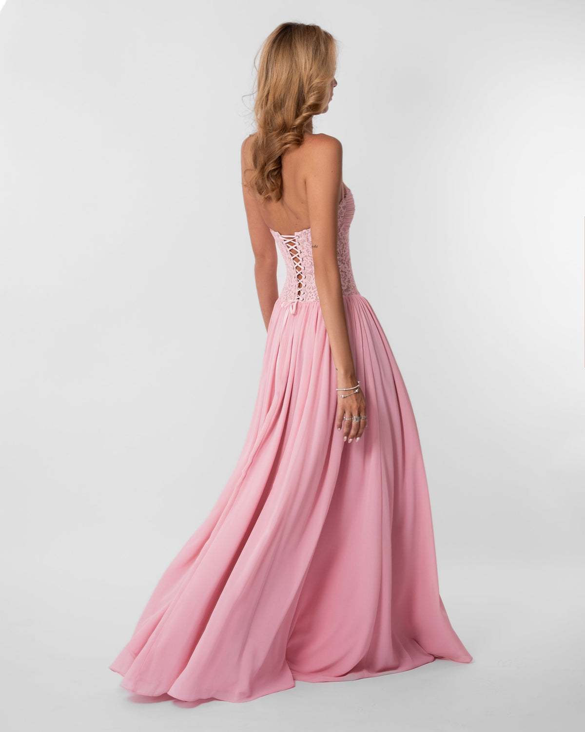 Pink Lace Corset Maxi Dress