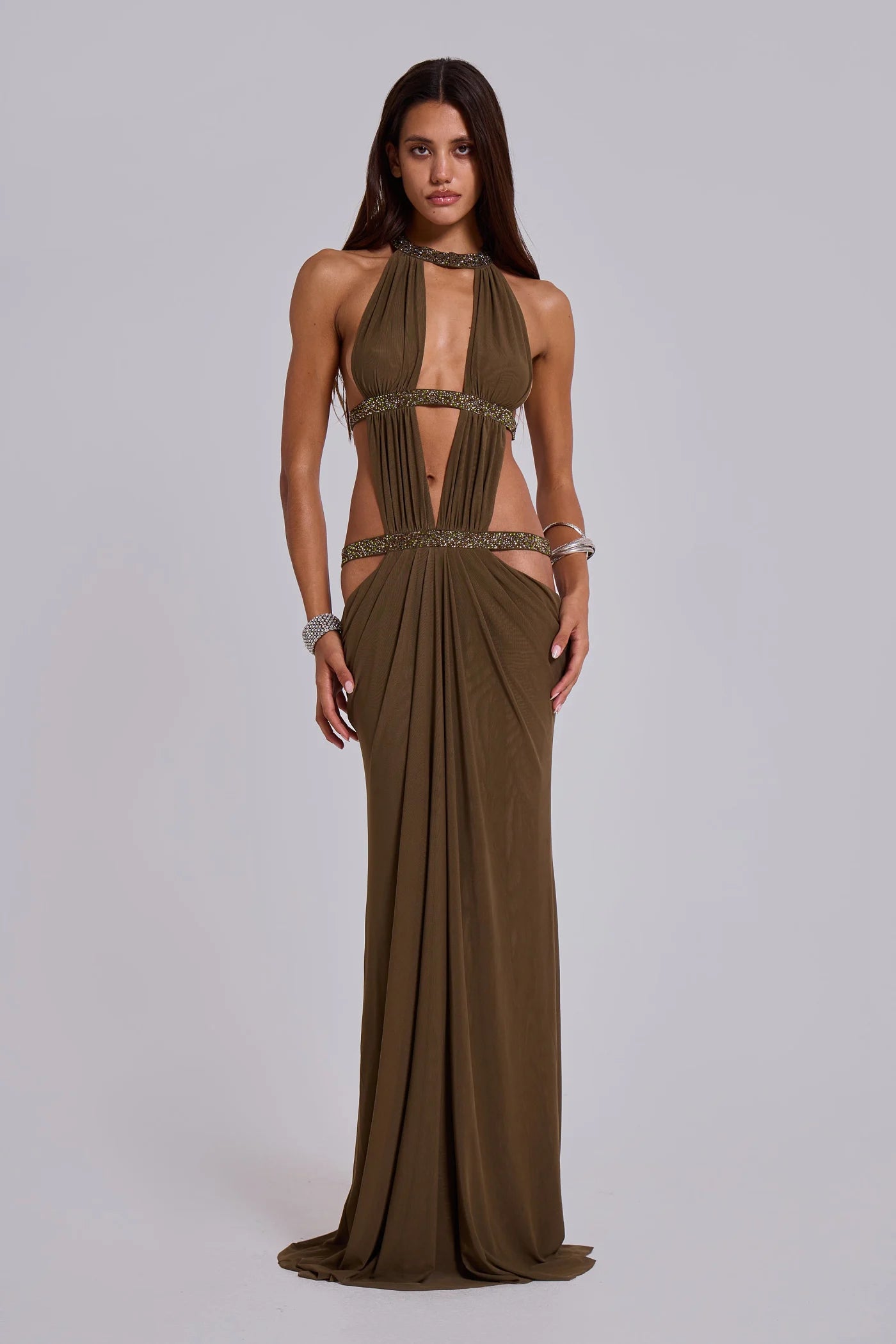 Olive Grecian Maxi Dress