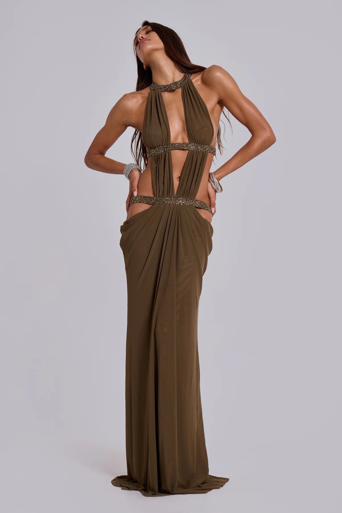 Olive Grecian Maxi Dress