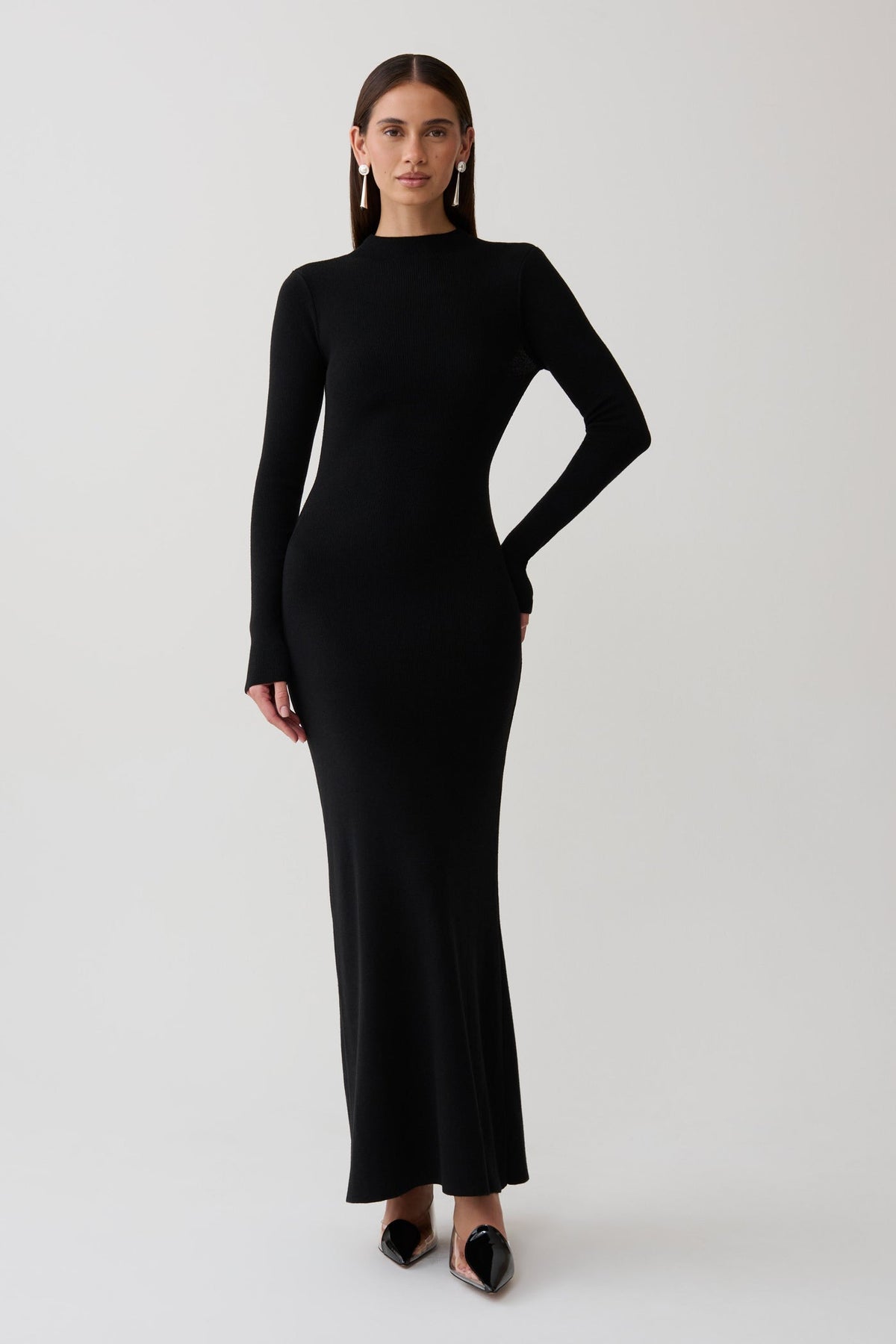 Alina Open Back Long Sleeve Knit Maxi Dress