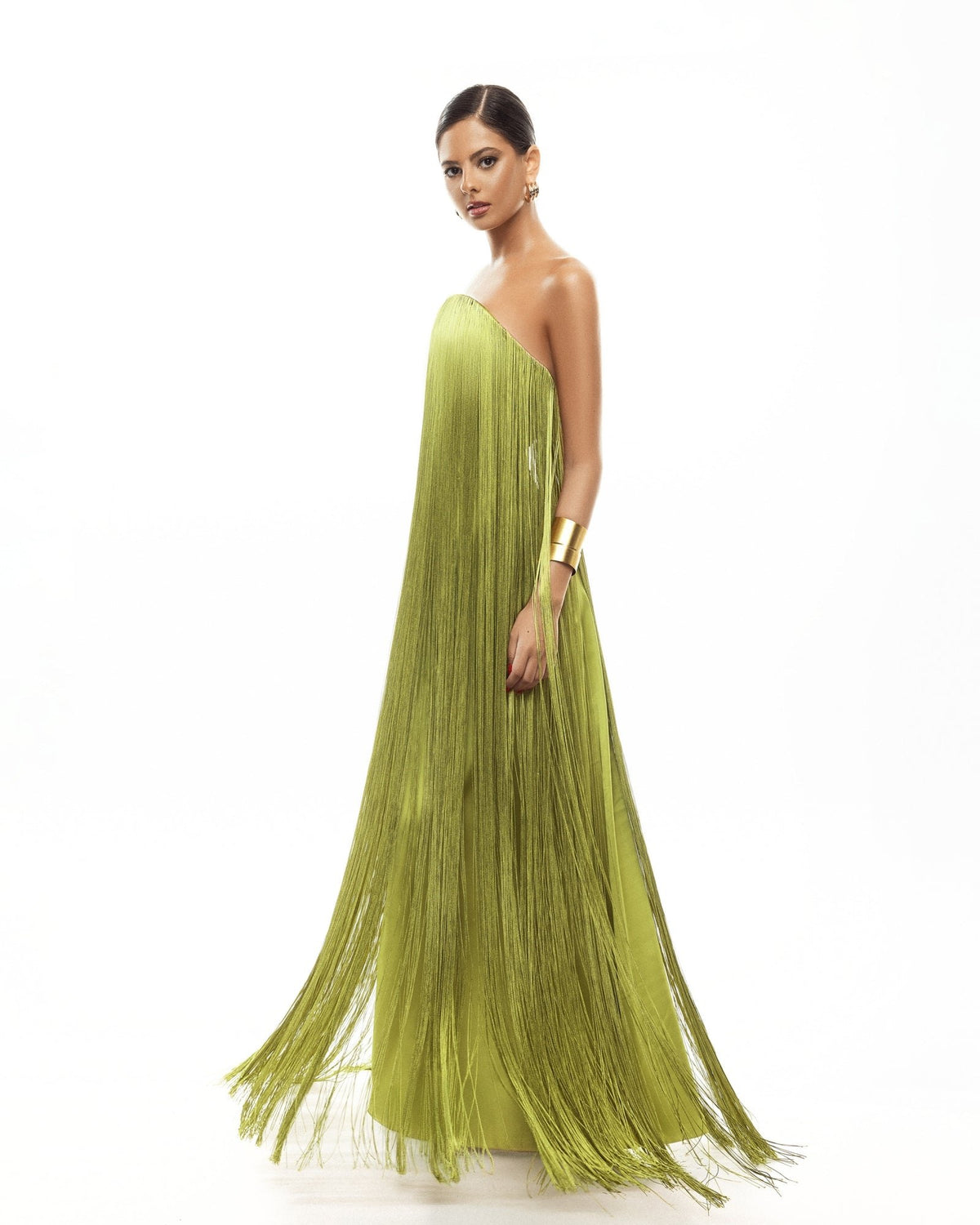 Aurelia Fringe Strapless Maxi Dress - Pistachio