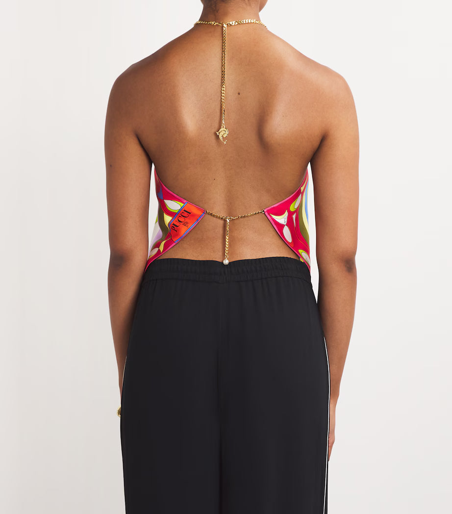 Printed Silk Scarf Halter Top