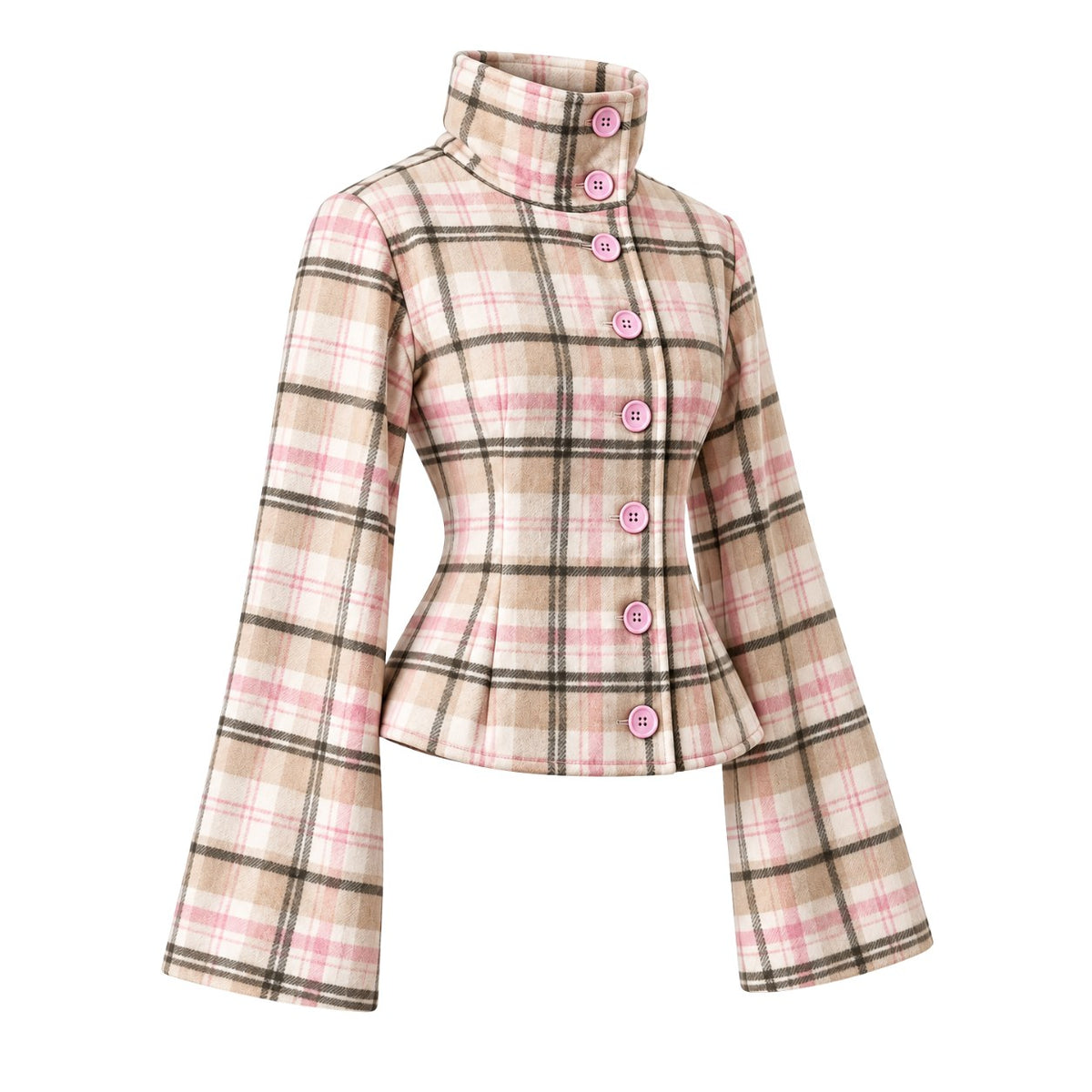 Blair Plaid Bell Sleeve Jacket - Pink Plaid