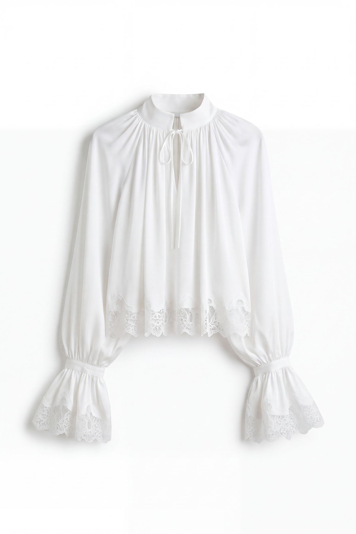 Lace Trim Balloon Sleeve Blouse