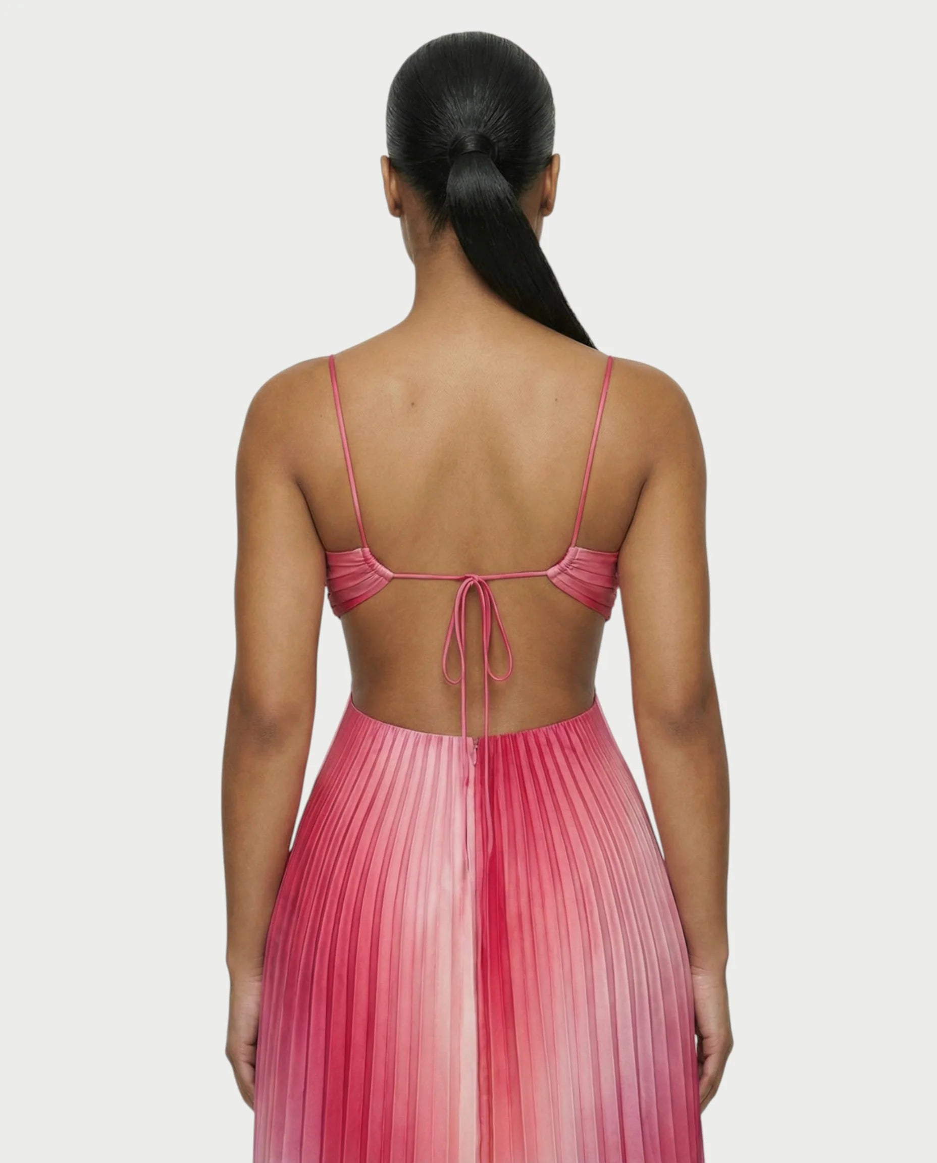 Ombre Pleated Cutout Maxi Dress
