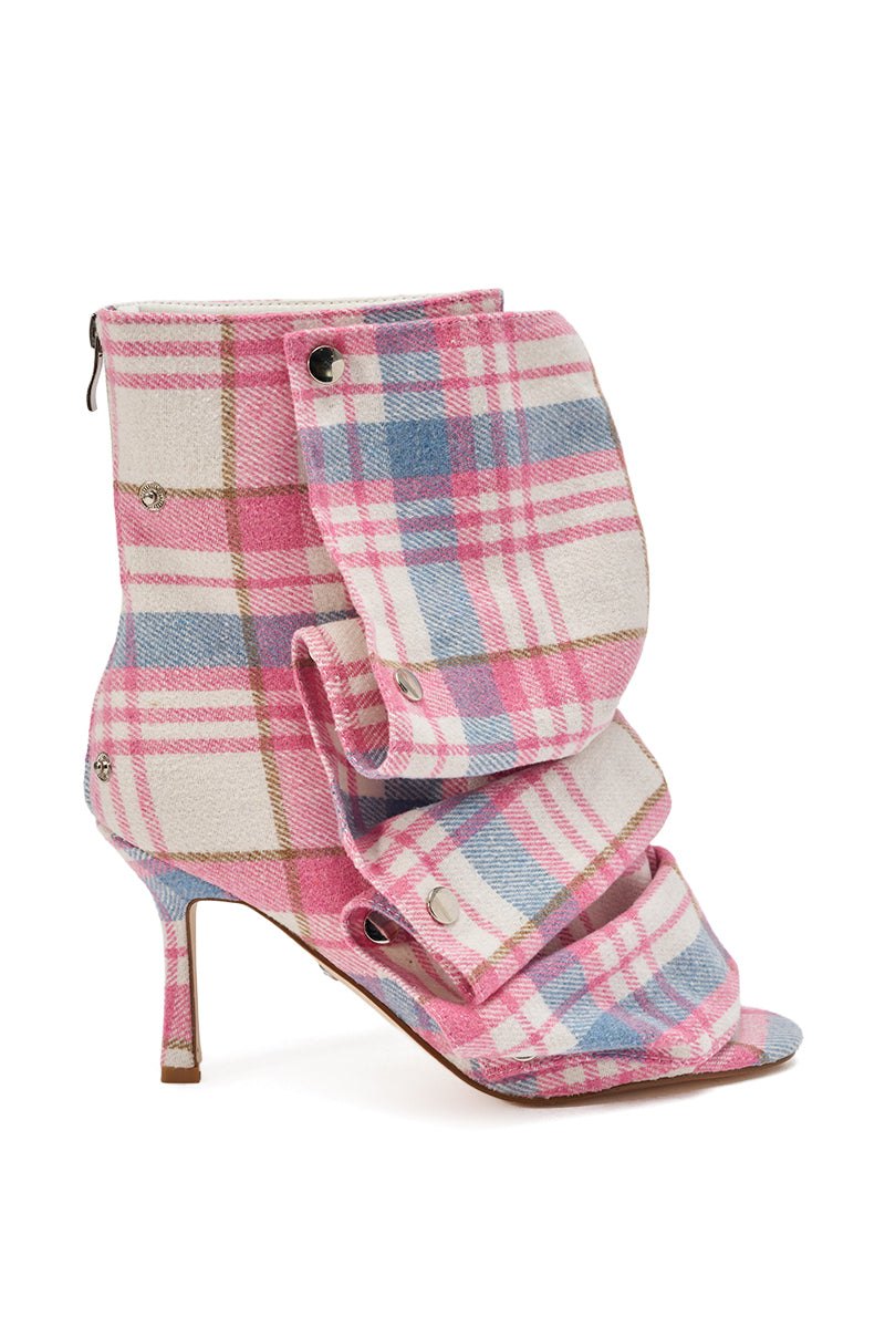 Cleo Plaid Snap Bootie - Pink Plaid