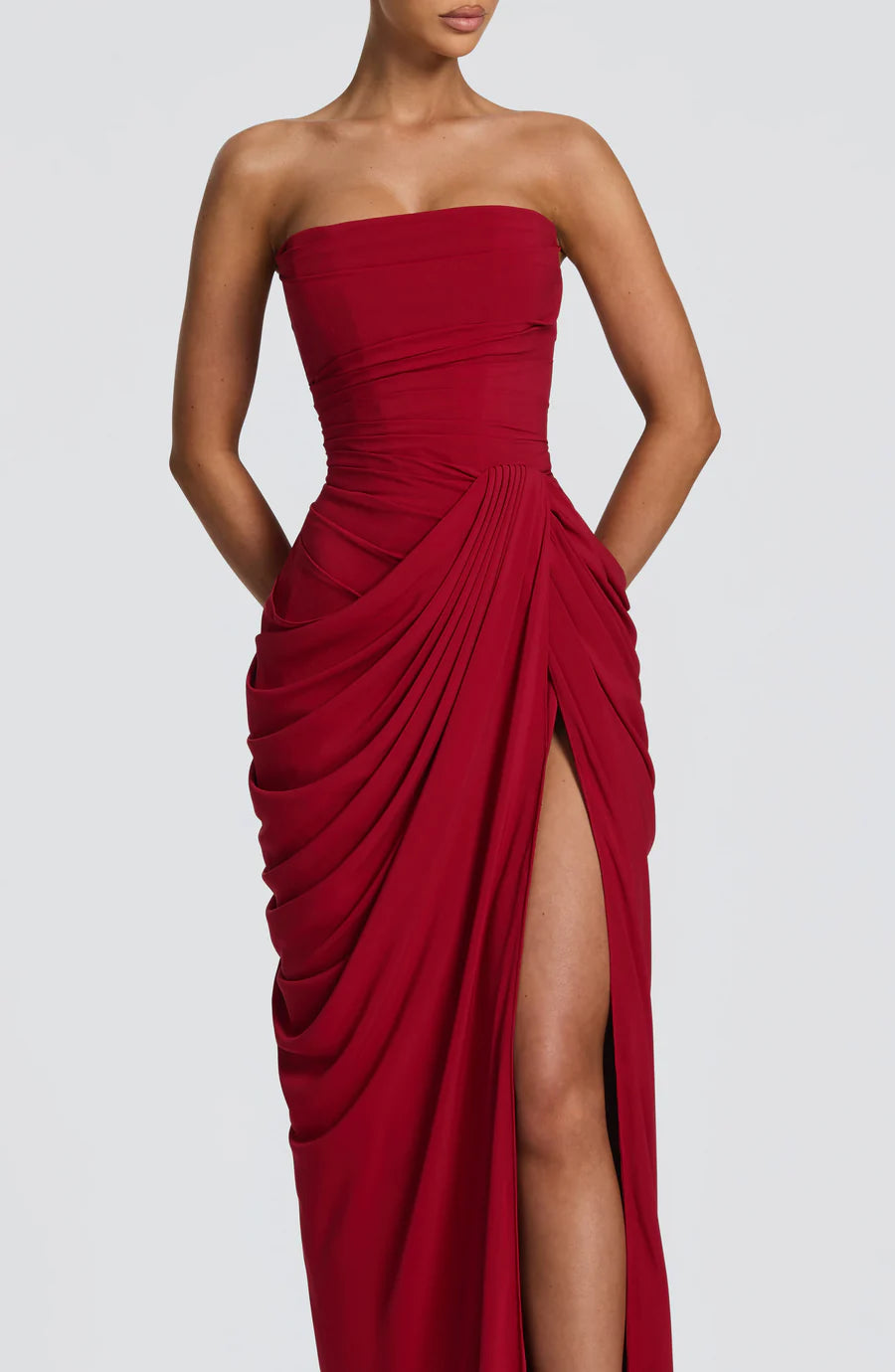 Strapless Draped Corset Maxi Dress