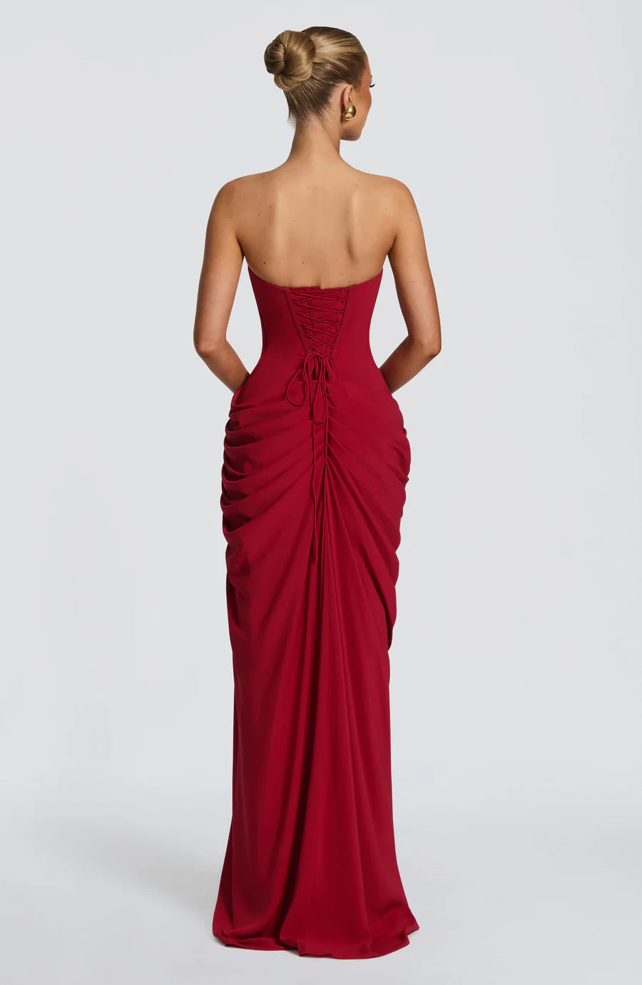 Strapless Draped Corset Maxi Dress