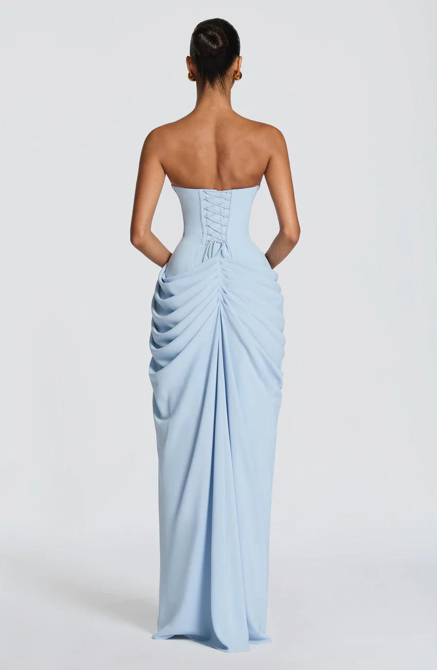 Strapless Draped Corset Maxi Dress
