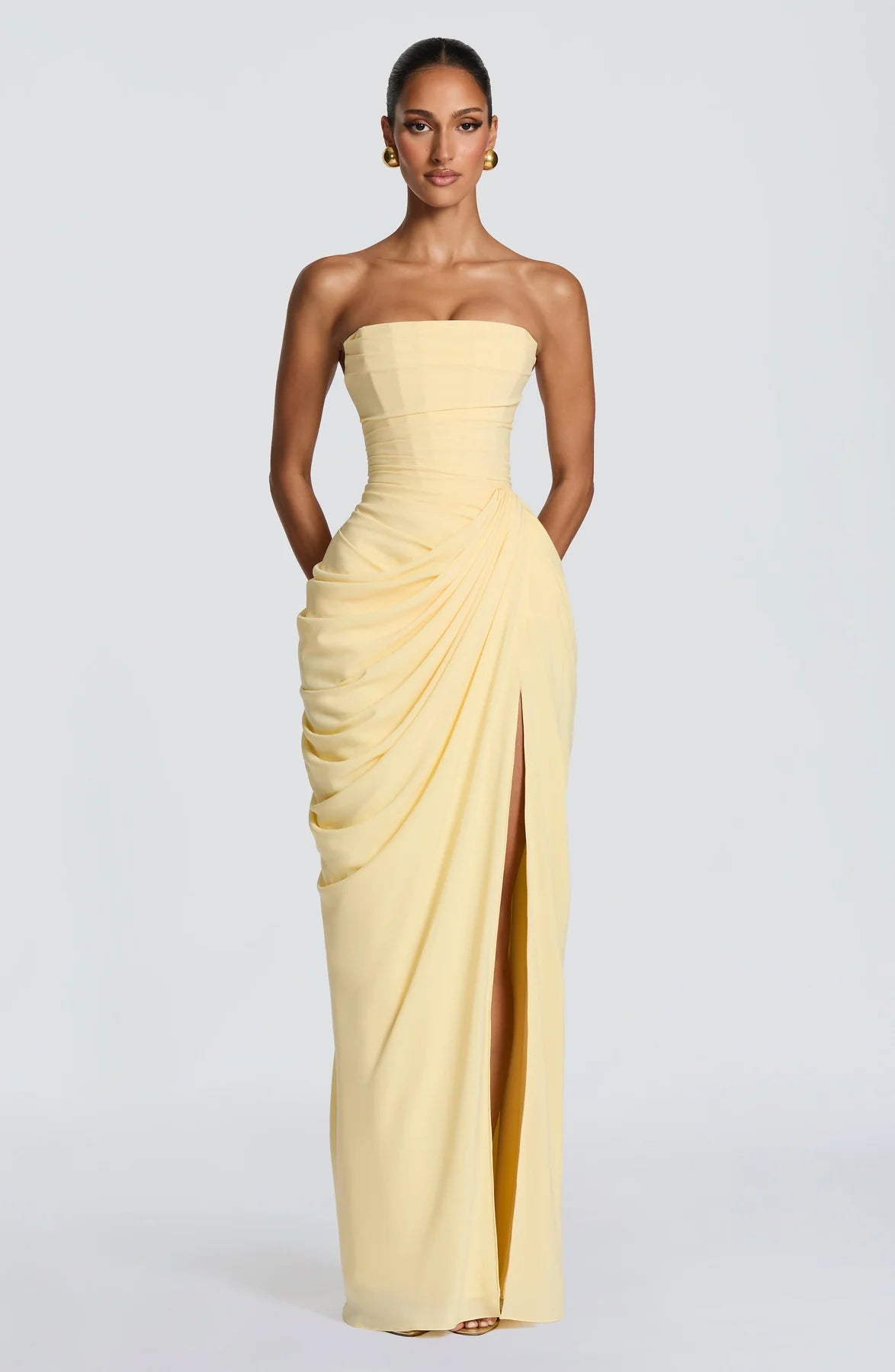 Strapless Draped Corset Maxi Dress