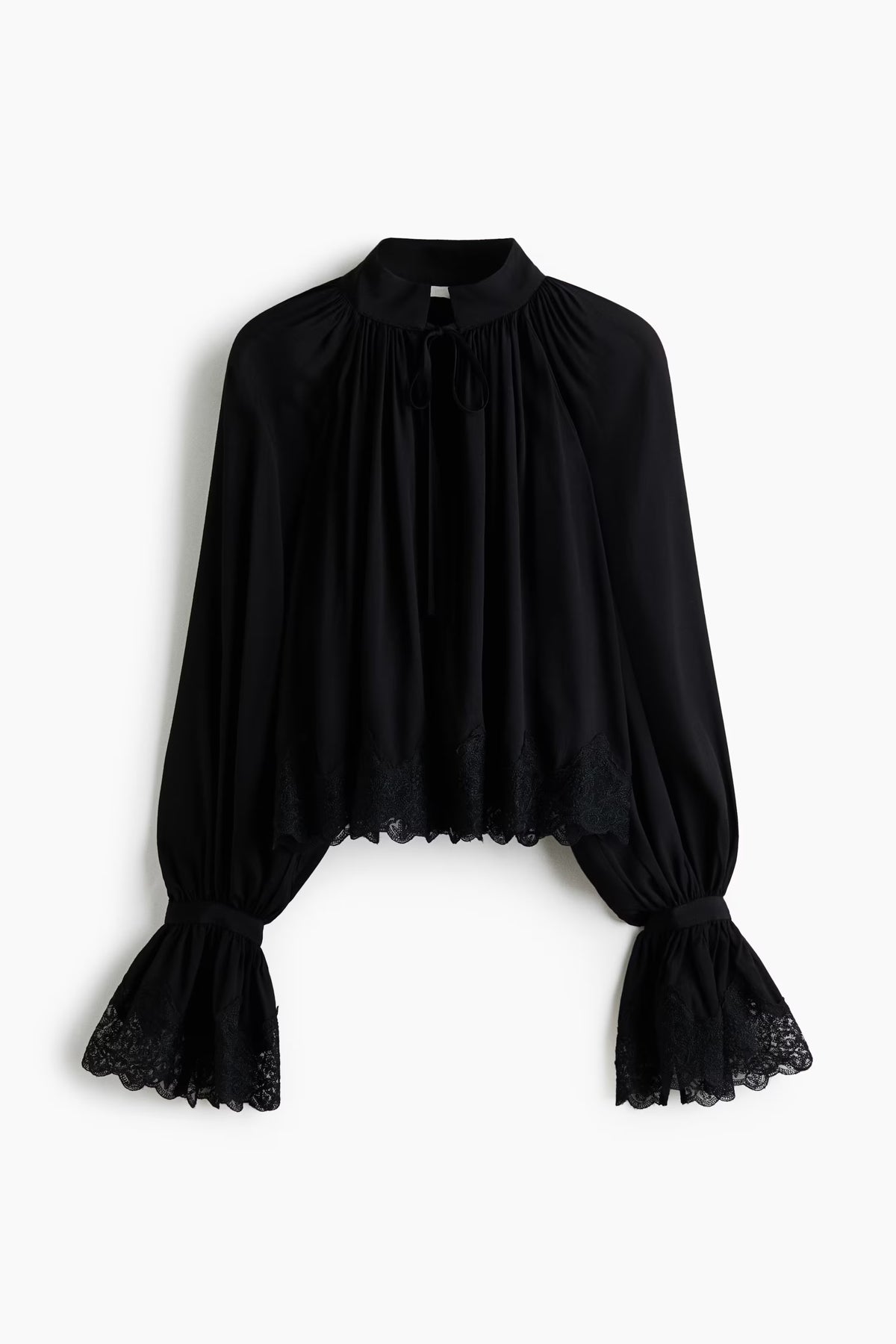 Lace Trim Balloon Sleeve Blouse