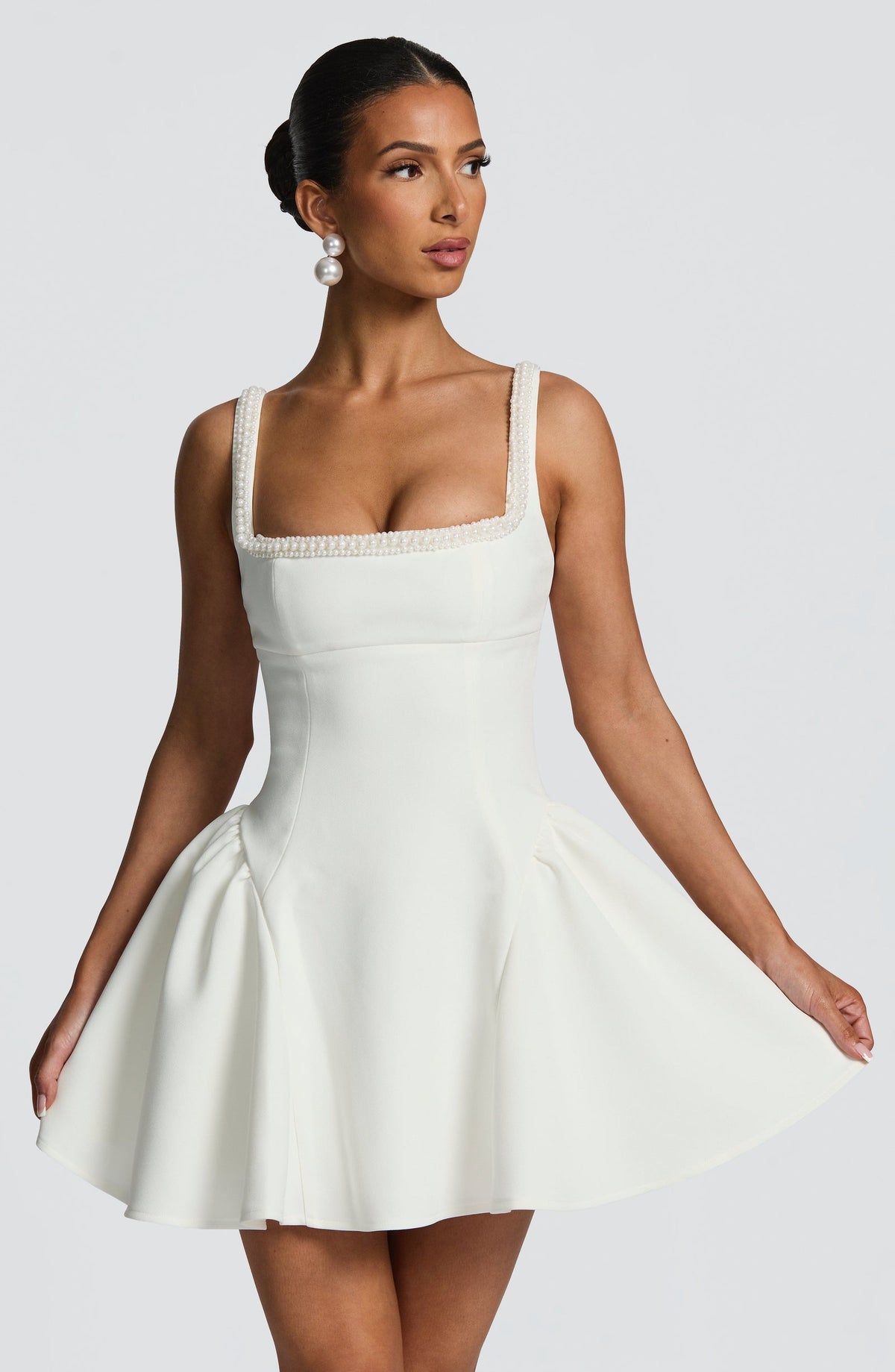 Elise Pearl Trim Mini Dress - Ivory