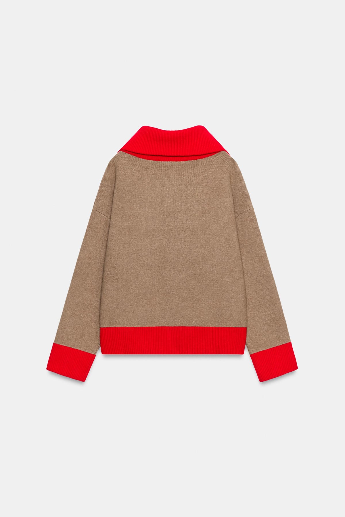 Elodie Contrast Zip Knit Jacket - Camel Red