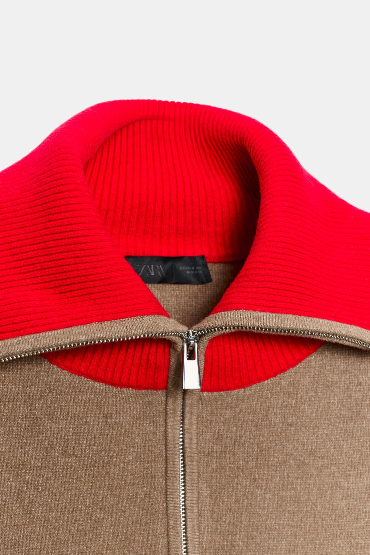 Elodie Contrast Zip Knit Jacket - Camel Red
