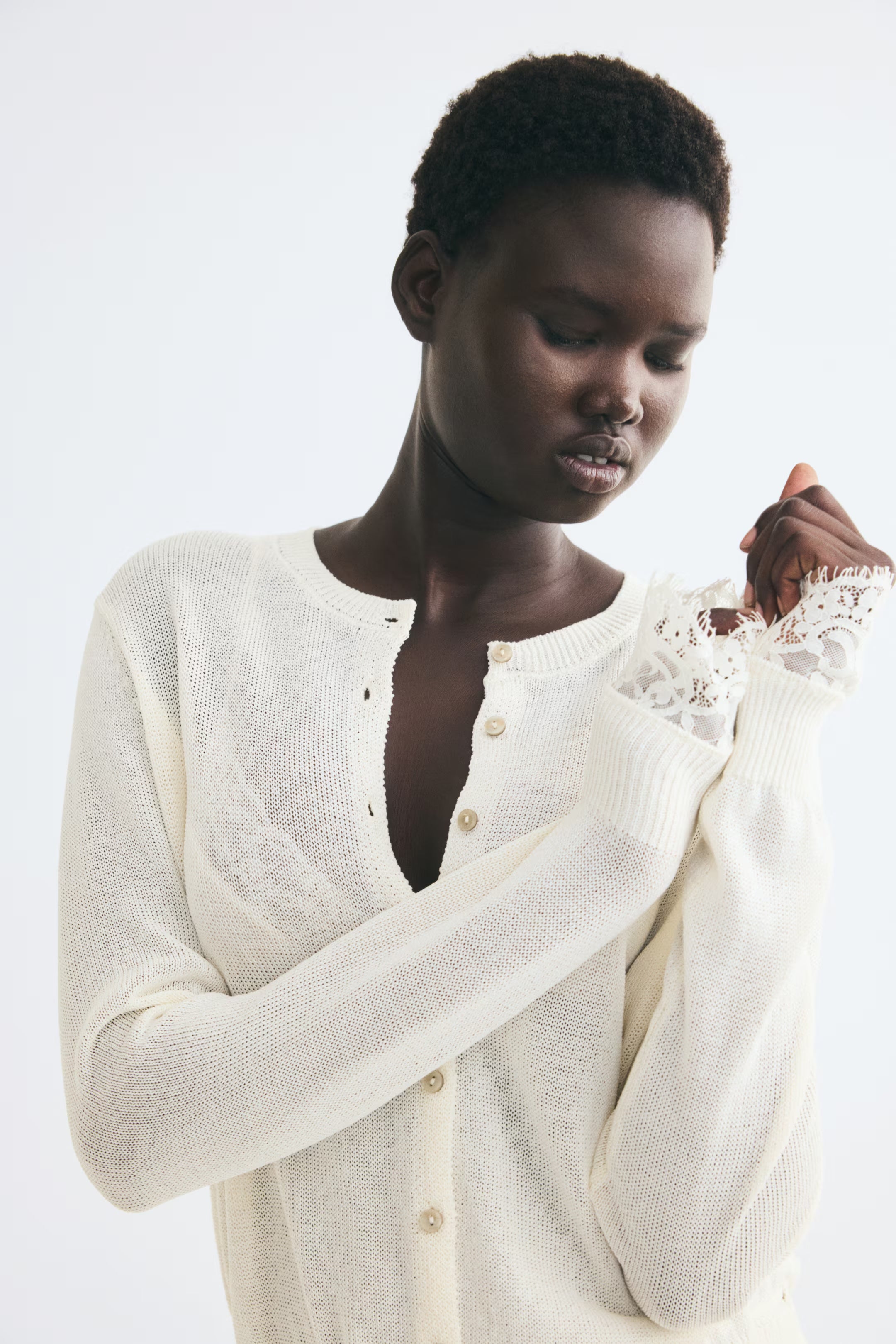Lace Trim Knit Cardigan