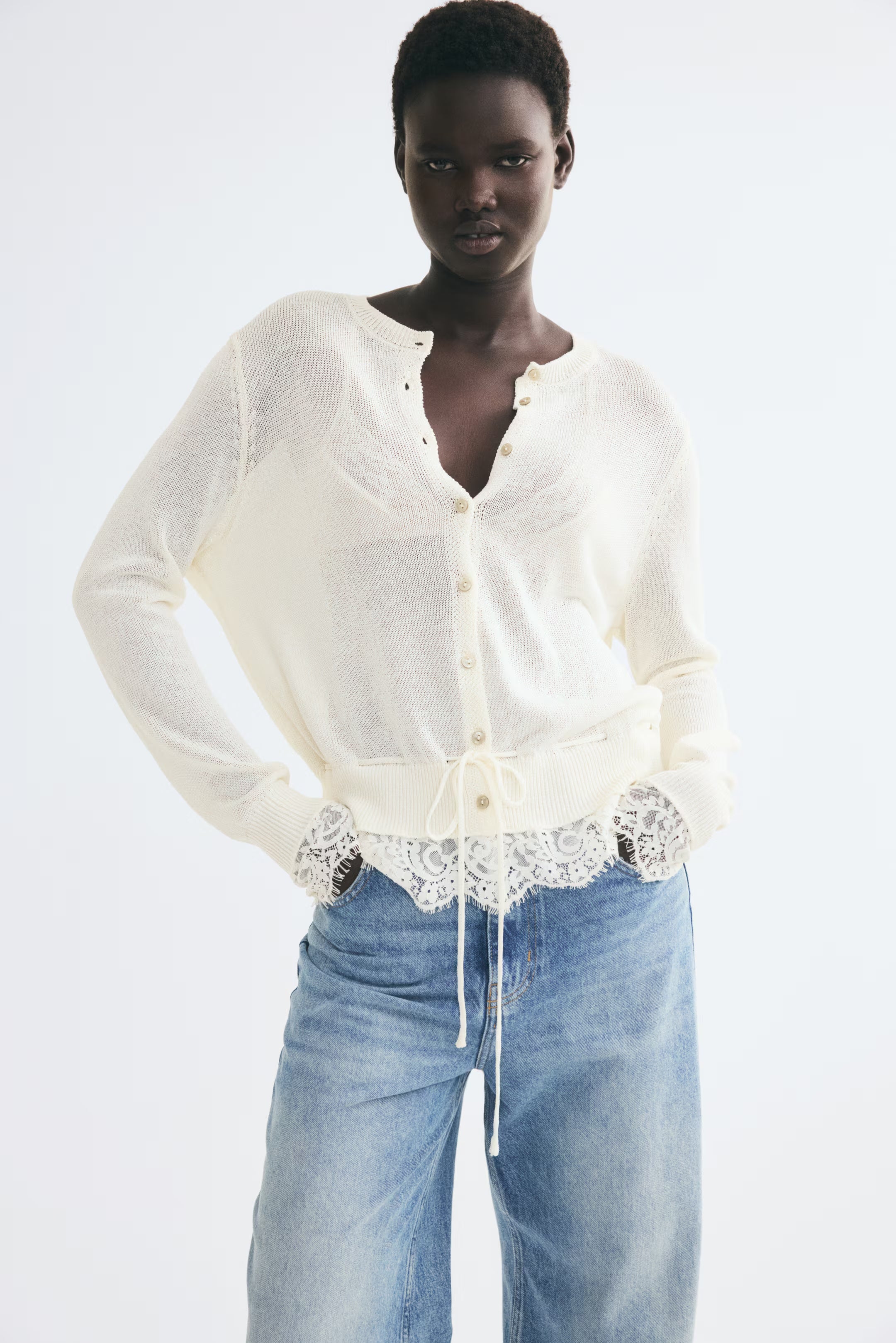 Lace Trim Knit Cardigan